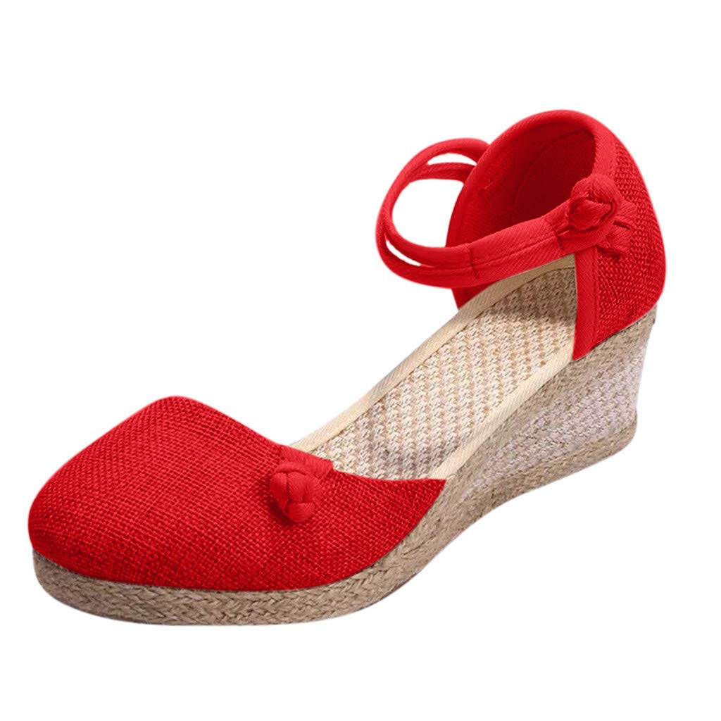 Women's Retro Linen Canvas Wedge Sandals - Comfortable Round Toe Casual Summer Shoes for Beach, Vacation & Everyday Wear