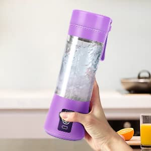 Portable USB Rechargeable Mini Blender for Smoothies & Juices - 350ml Personal Fruit Blender with 6 Blades - Perfect for Gym, Office, Travel & Home Use (Purple)