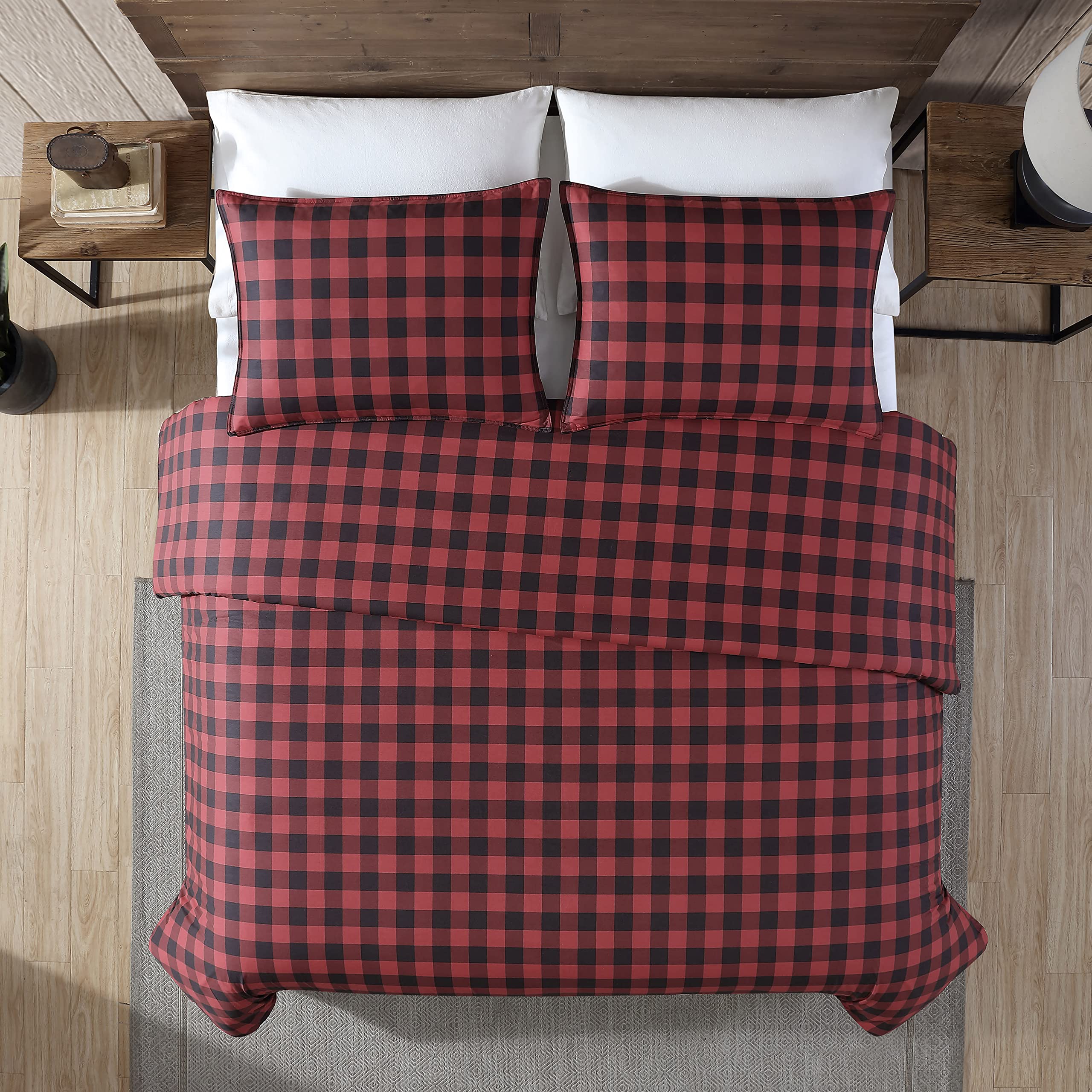 Eddie Bauer Queen Size Comforter Set - 100% Cotton Reversible Bedding with Buffalo Plaid Design, All-Season Warmth (Red/Black) for Cozy Bedroom & Guest Room Decor