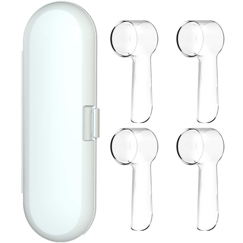 Oral-B Electric Toothbrush Travel Case with 4 Toothbrush Head Covers - Waterproof Protective Storage for Oral B Electric Toothbrush Heads (White) - Perfect for Travel, Gym & Home Use