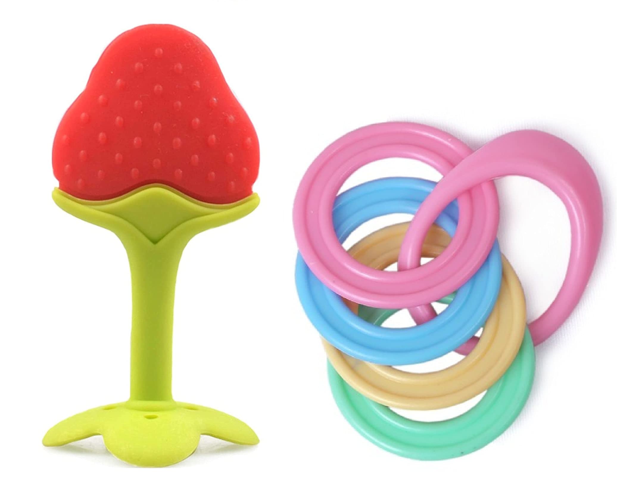 Organic Silicone Baby Teether for 6-12 Months | BPA-Free Teething Toy for Infants 3+ Months | Soothing Gum Relief | Multi-Color Set of 4 | Perfect for Home, Travel & Daycare Use