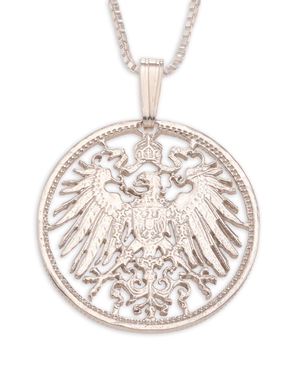 German Eagle Pendant Necklace - Vintage Coin Jewelry with Eagle Design - Sterling Silver Men's & Women's Fashion Accessory - Perfect for Gifts, Parties and Historical Enthusiasts (#114S)