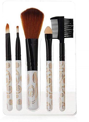 Baba Enterprises 6155 Professional Makeup Kit - 5 Piece Makeup Brush Set & 2 PC Blender Puff Sponge for Flawless Foundation & Contouring | Perfect for Travel, Bridal & Everyday Makeup
