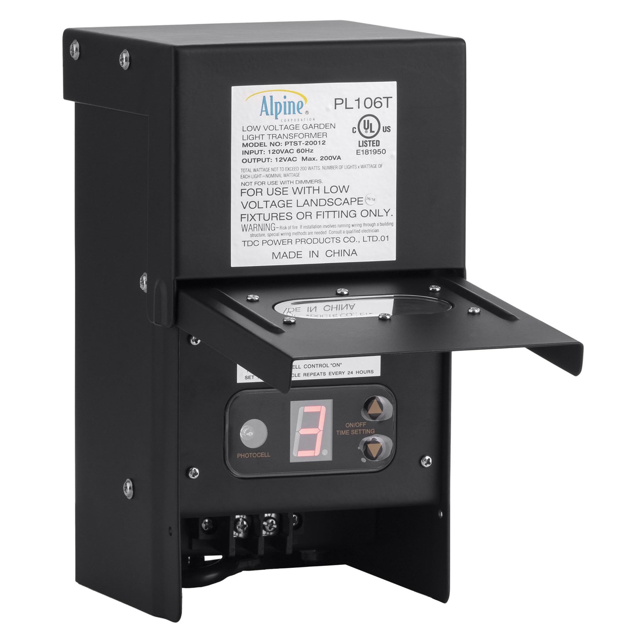 Alpine Corporation 200W Outdoor Transformer with Photocell & Timer for Ponds, Fountains, Waterfalls - Perfect for Garden, Patio & Landscape Lighting
