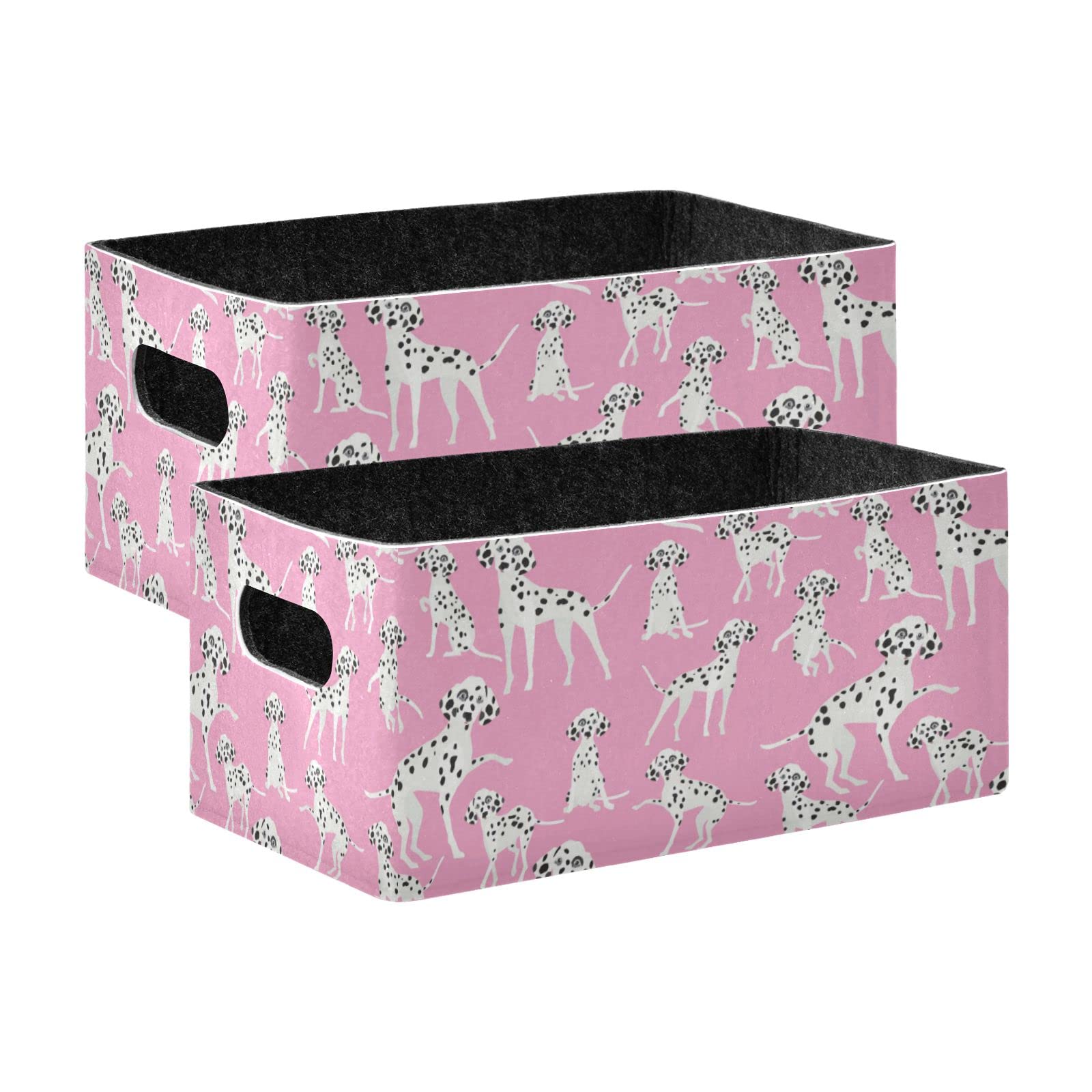 Emelivor 2-Piece Pink Spotty Dog Felt Collapsible Storage Bins Set - Fabric Rectangle Organizing Baskets for Closet, Shelves, Office & Home Organization - Perfect for Toys, Blankets & Wardrobe Storage