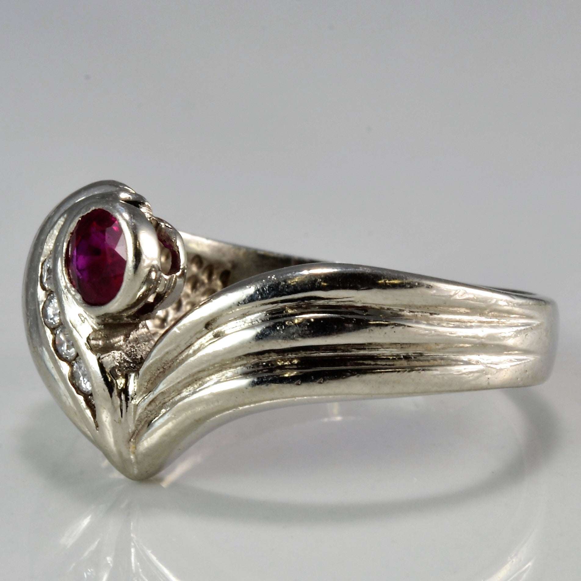 Chevron Ruby and Diamond Ring - Size 6.5 | Elegant Vintage-Inspired Jewelry for Women | Perfect for Weddings, Anniversaries & Special Occasions