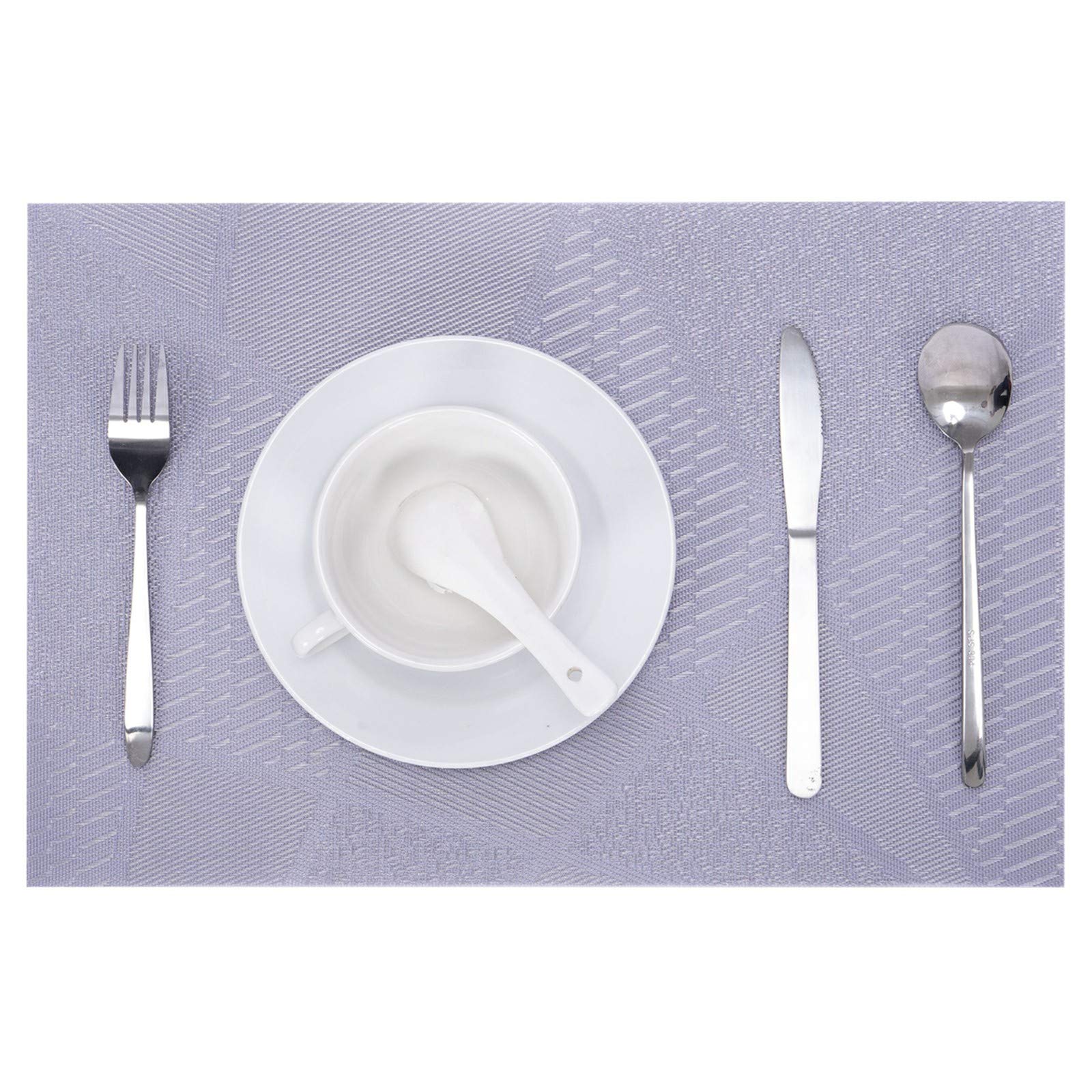 Premium 6-Piece Durable Placemats Set - Stain & Heat Resistant Vinyl Placemats for Kitchen & Dining Table - Easy Clean Washable Indoor/Outdoor Table Mats (Light Violet) - Perfect for Family Dinners, BBQs, and Outdoor Entertaining