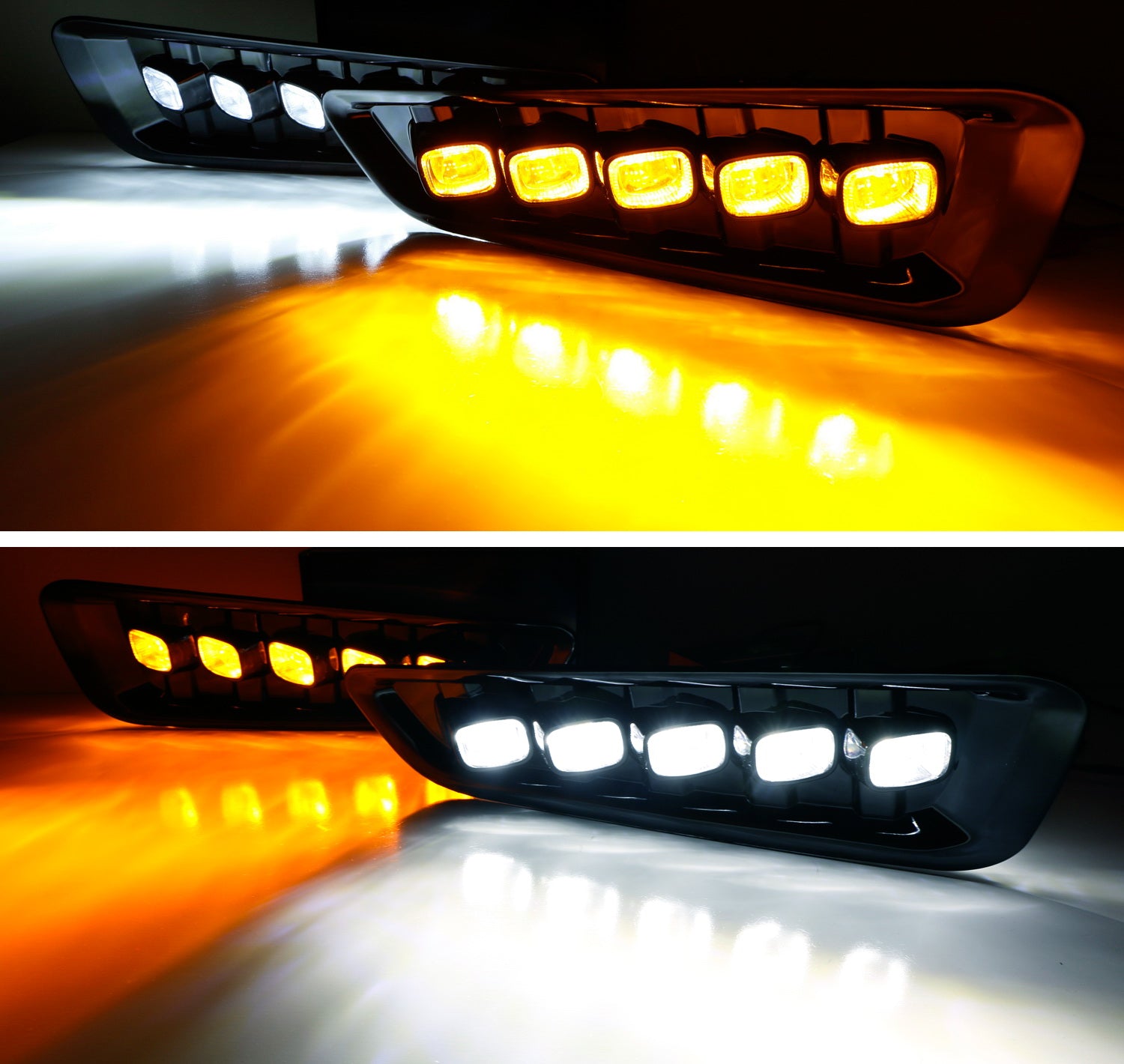 5-Pack White/Amber Switchback LED Daytime Running Lights for 2017-2020 Ford Raptor - DRL Fog Lights for Off-Road & Night Driving