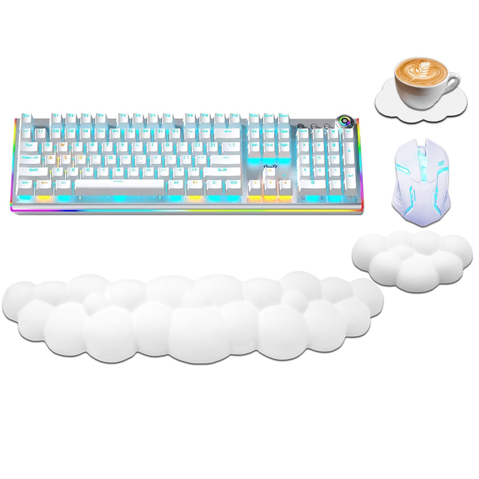 Ergonomic Keyboard Wrist Rest with PU Leather & Memory Foam - Cloud Comfort for Gaming, Office, Home, Laptop, Typing Pain Relief, White - Perfect for Long Hours of Work and Play