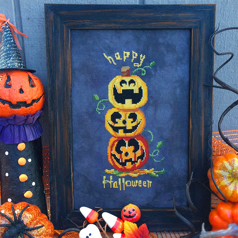 Pumpkin Stack Cross Stitch Pattern PDF - Autumn & Halloween DIY Embroidery Kit for Home Decor, Pillows & Wall Art
