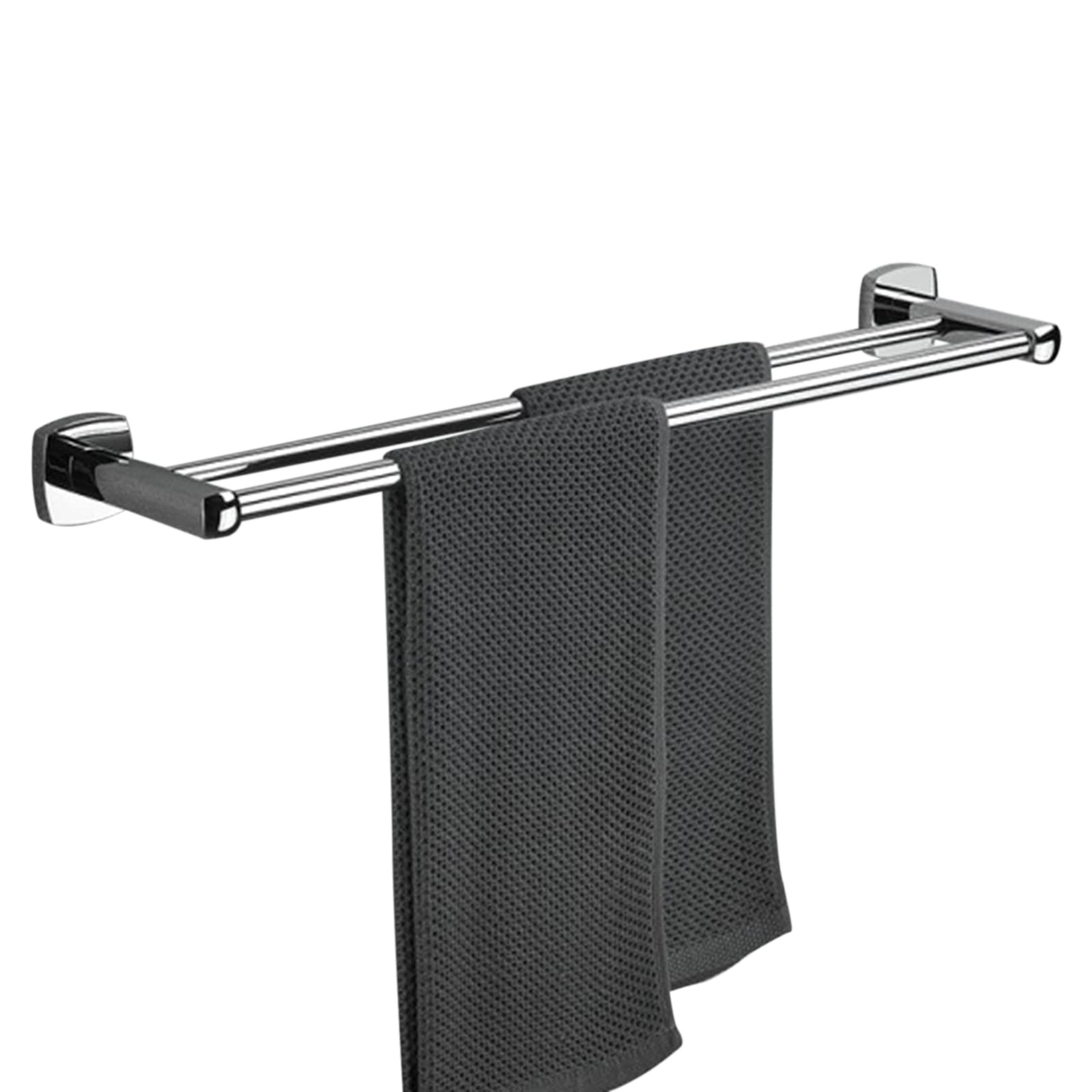 Double Bar Towel Rack - No Drill Wall Mounted Adhesive Towel Holder - All Copper Bathroom & Balcony Hanger - 30cm Chrome Finish - Perfect for Small Spaces & Rental Homes