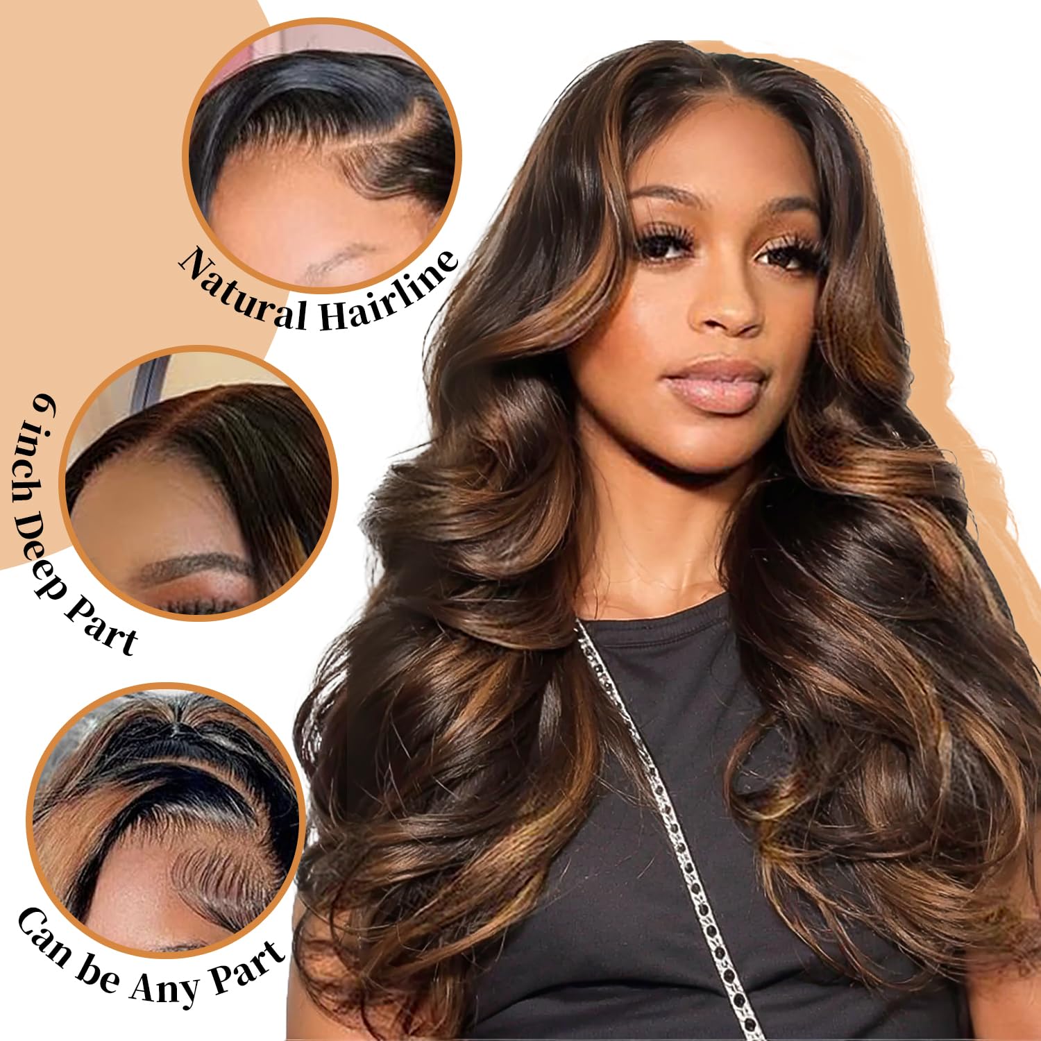 30 Inch 13x6 Highlight Body Wave Lace Front Wigs Human Hair - Pre Plucked 200% Density Ombre Frontal Wig with HD Lace & Bleached Knots - Glueless Balayage Wig for Black Women - Perfect for Daily Wear, Parties & Special Occasions