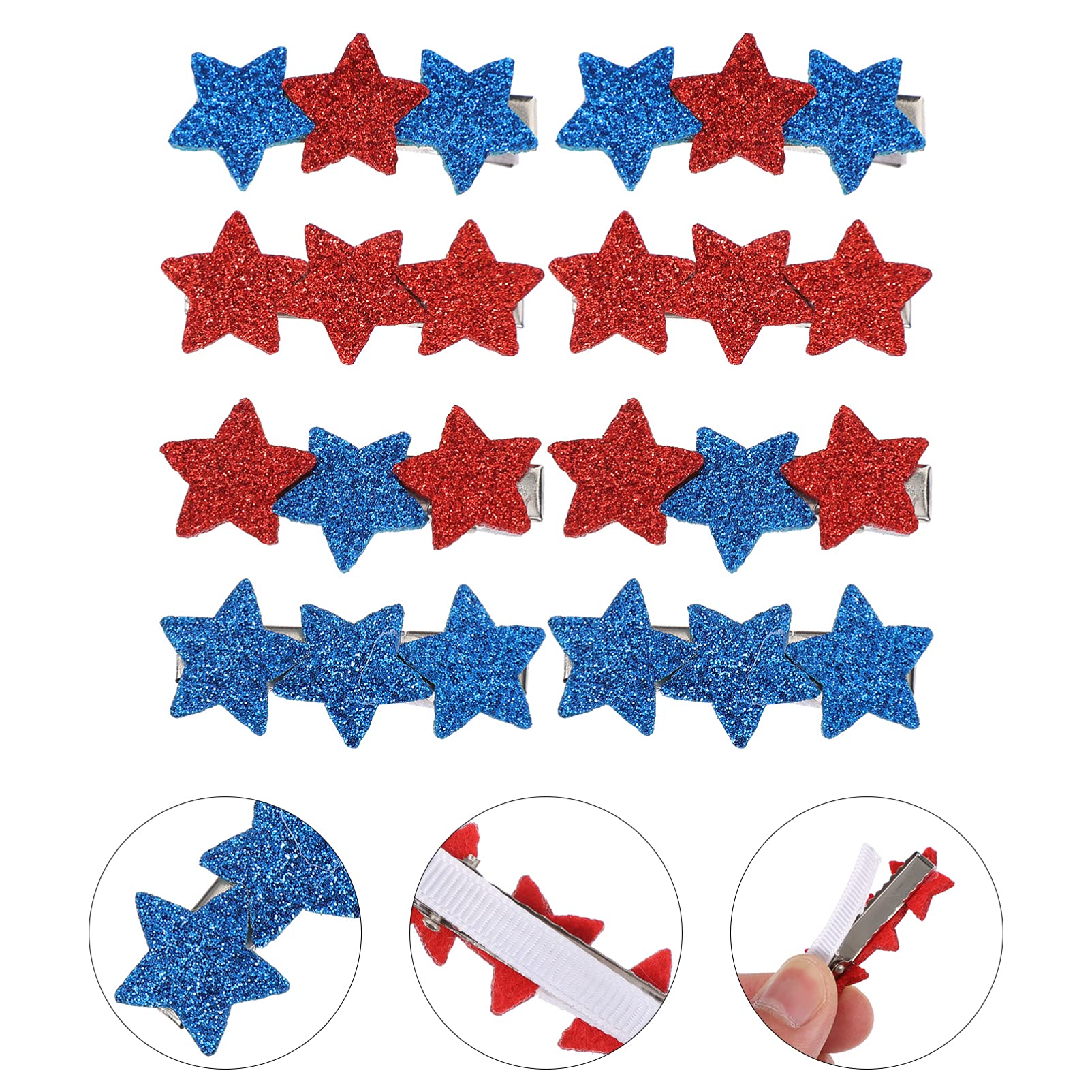 Beaupretty 8Pcs Star Hair Clips - Cute Star Shaped Hair Pins for Girls, Women | Hair Accessories for Birthday Party, Daily Wear, Independence Day, Festival | Perfect Gift for Kids & Teens (5X1.5X1.5CM) | Great for School, Cosplay, Photo Shoots & Special Occasions