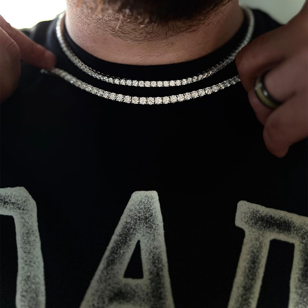 Moissanite Tennis Necklace 3mm-6.5mm | 925 Silver Plated with 14k White Gold | Handmade Jewelry for Women & Men | Anniversary & Birthday Gift | Perfect for Weddings, Parties & Special Occasions