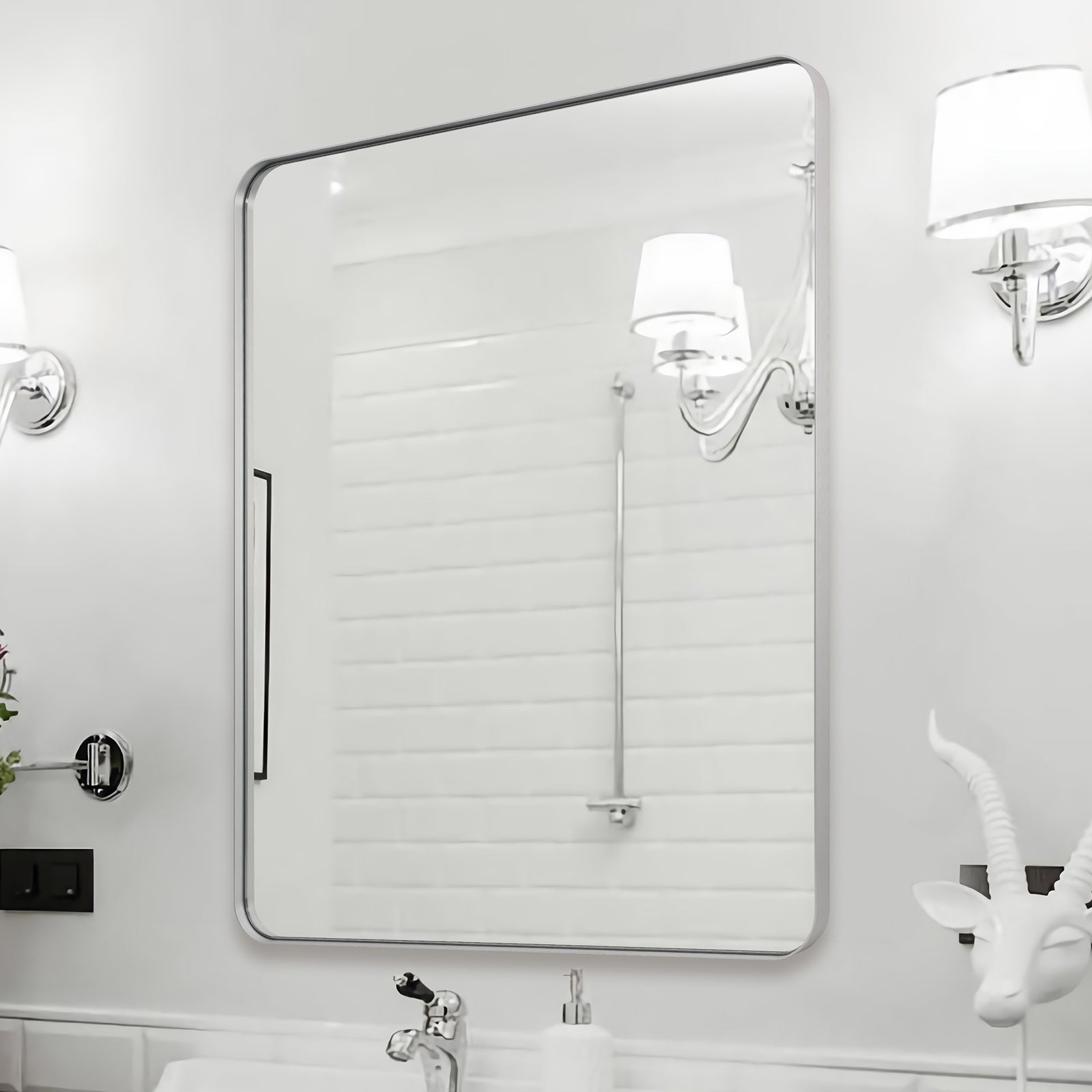 Modern Metal Rectangular Bathroom Wall Mirror - Horizontal or Vertical Hanging - Perfect for Vanity, Powder Room & Small Space Decor