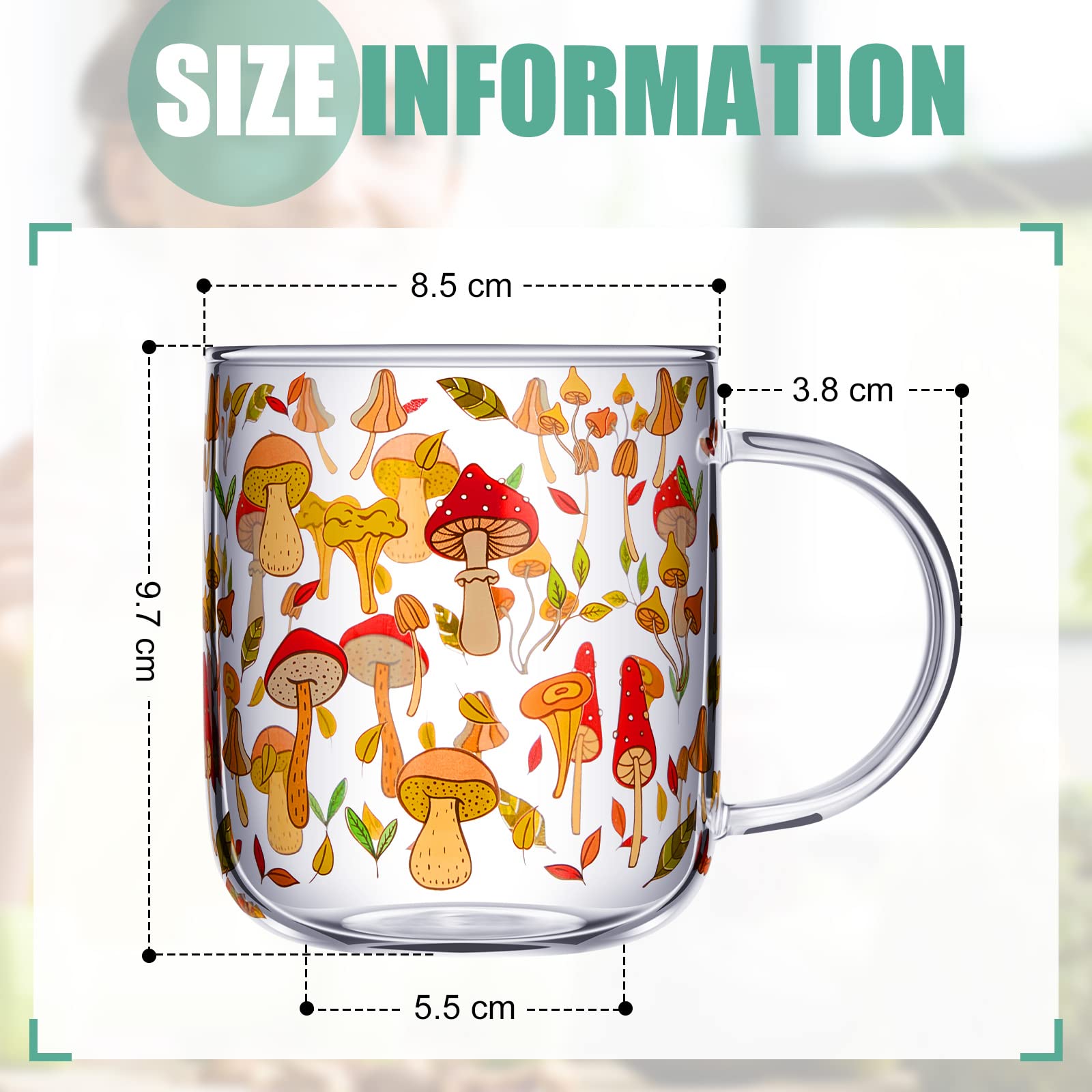 CHENGU 15 oz Clear Mushroom Glass Mug with Handle & Stainless Steel Spoon - Perfect for Coffee, Tea, Milk - Unique Gift for Christmas, Thanksgiving, Birthday - Cute Home Decor & Kitchen Accessory