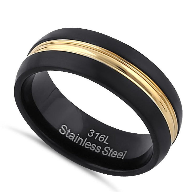 Premium Stainless Steel Black & Yellow Wedding Band for Men - Durable, Hypoallergenic Ring for Weddings, Anniversaries & Everyday Wear