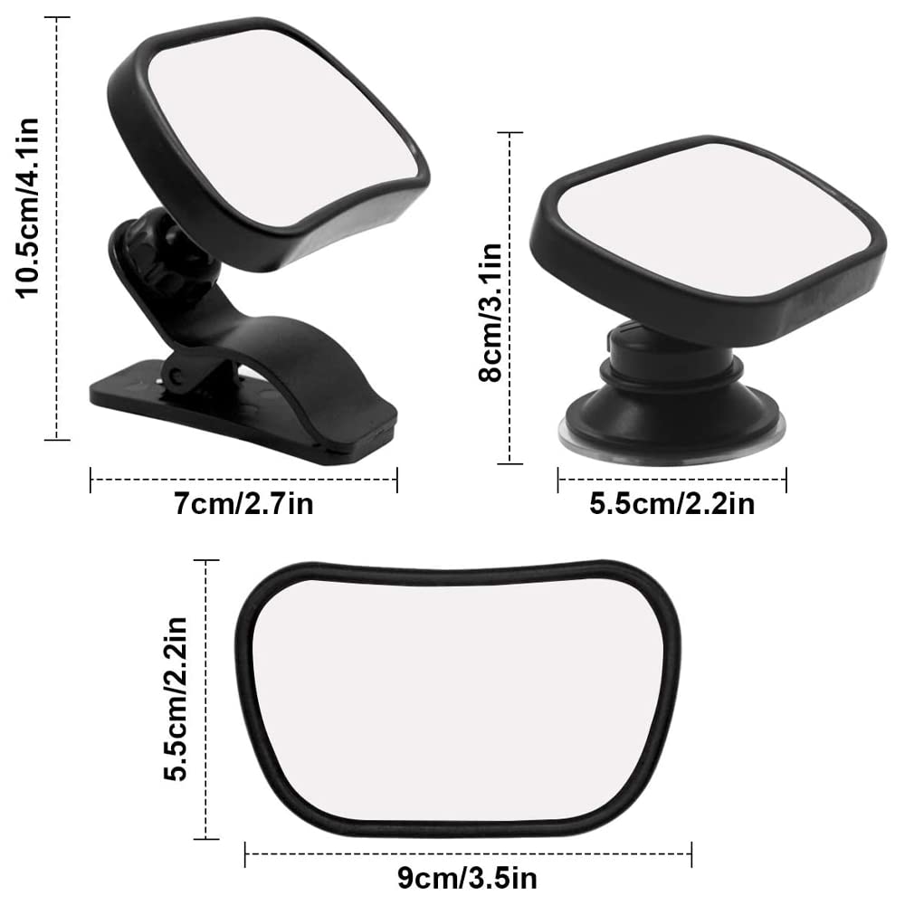 Qiwenr 360° Adjustable Shatter-Resistant Baby Car Mirror - Rearview Mirror for Toddlers & Infants with Suction Cups & Clips | Safe Back Seat Stroller Mirror for Car Travel & Road Trips