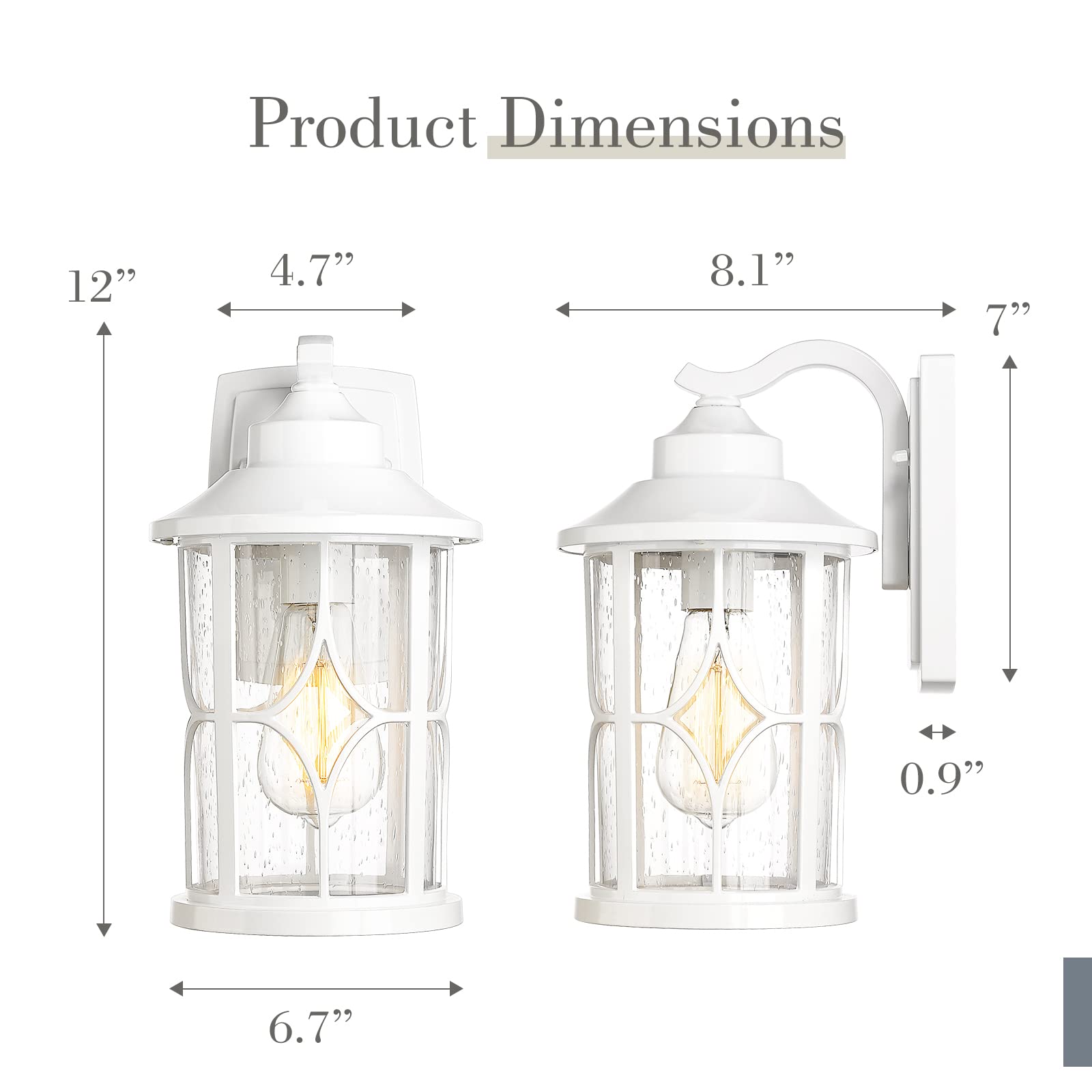 2 Pack Modern Farmhouse Outdoor Wall Sconce Lights - White Die-Cast Aluminum Porch Lighting with Seeded Glass Shade - Weatherproof Exterior Wall Lights for House, Patio, Garden, and Front Door (ZX48B-2PK WH) - Perfect for Entryway, Backyard, and Pathway Illumination