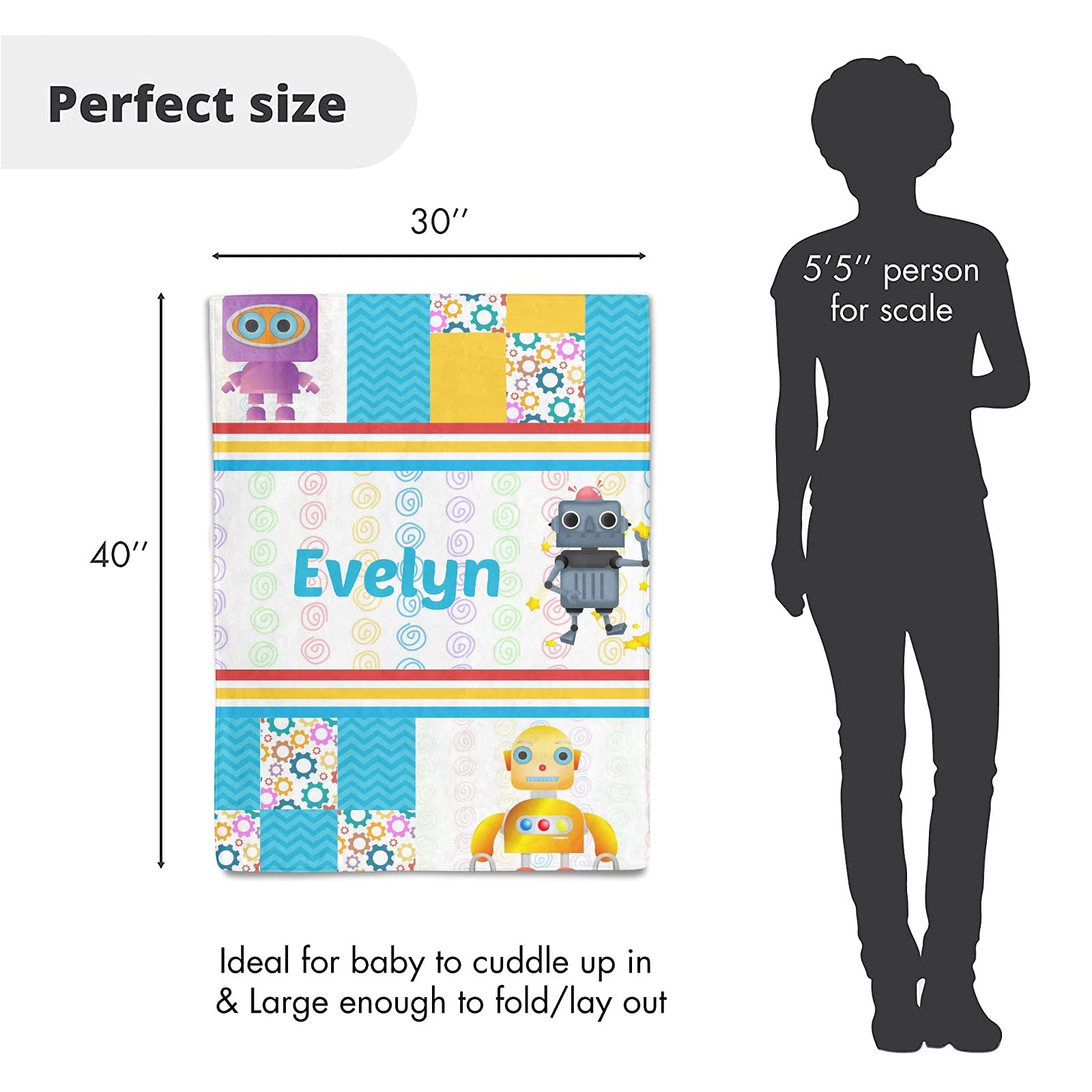 Custom Personalized Baby Blanket with Name - 30x40 Inch Soft Faux Patchwork Quilt for Newborns, Girls & Boys | Perfect Swaddling Blanket, Crib Bedding & Unique Baby Shower Gift