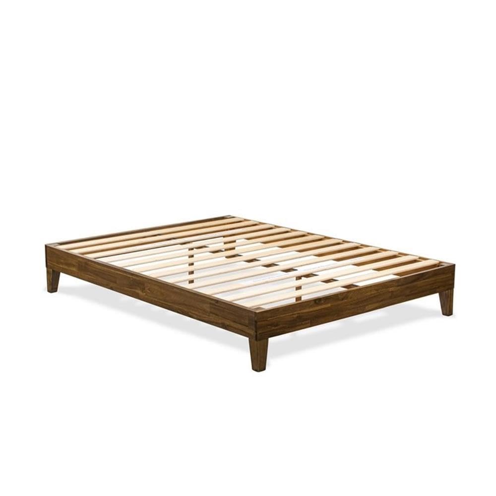 East West Furniture NVP-22-Q Queen Size Bed Frame with 4 Solid Wood Legs & 2 Extra Center Supports - Walnut Finish - Sturdy Platform Bed for Master Bedroom or Guest Room