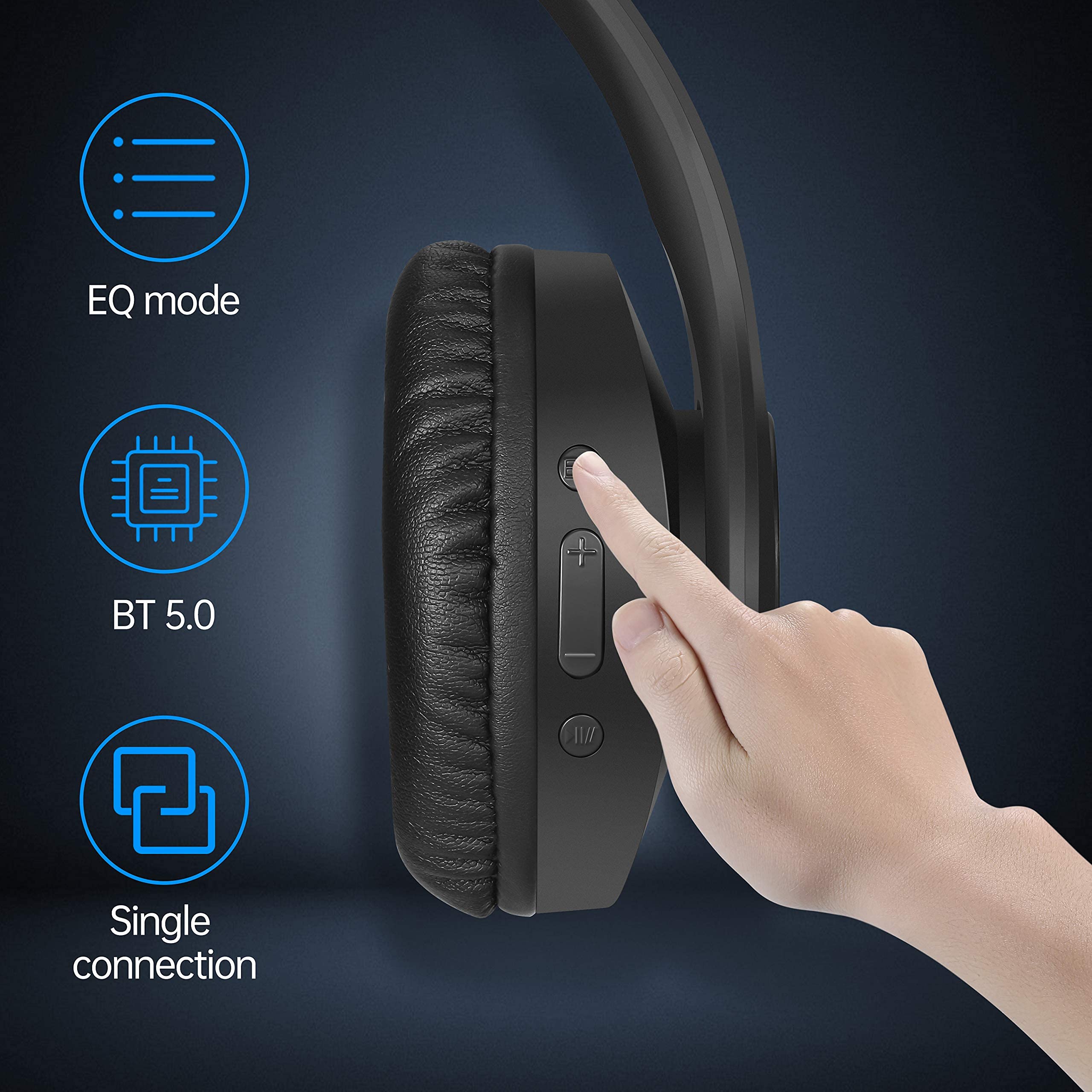 Pollini Bluetooth Headphones Wireless - 40H Playtime Over Ear Headphones with Mic, Deep Bass Stereo & Memory-Protein Earmuffs for Phone/PC/TV/Gaming/Travel - Foldable Design (Black)