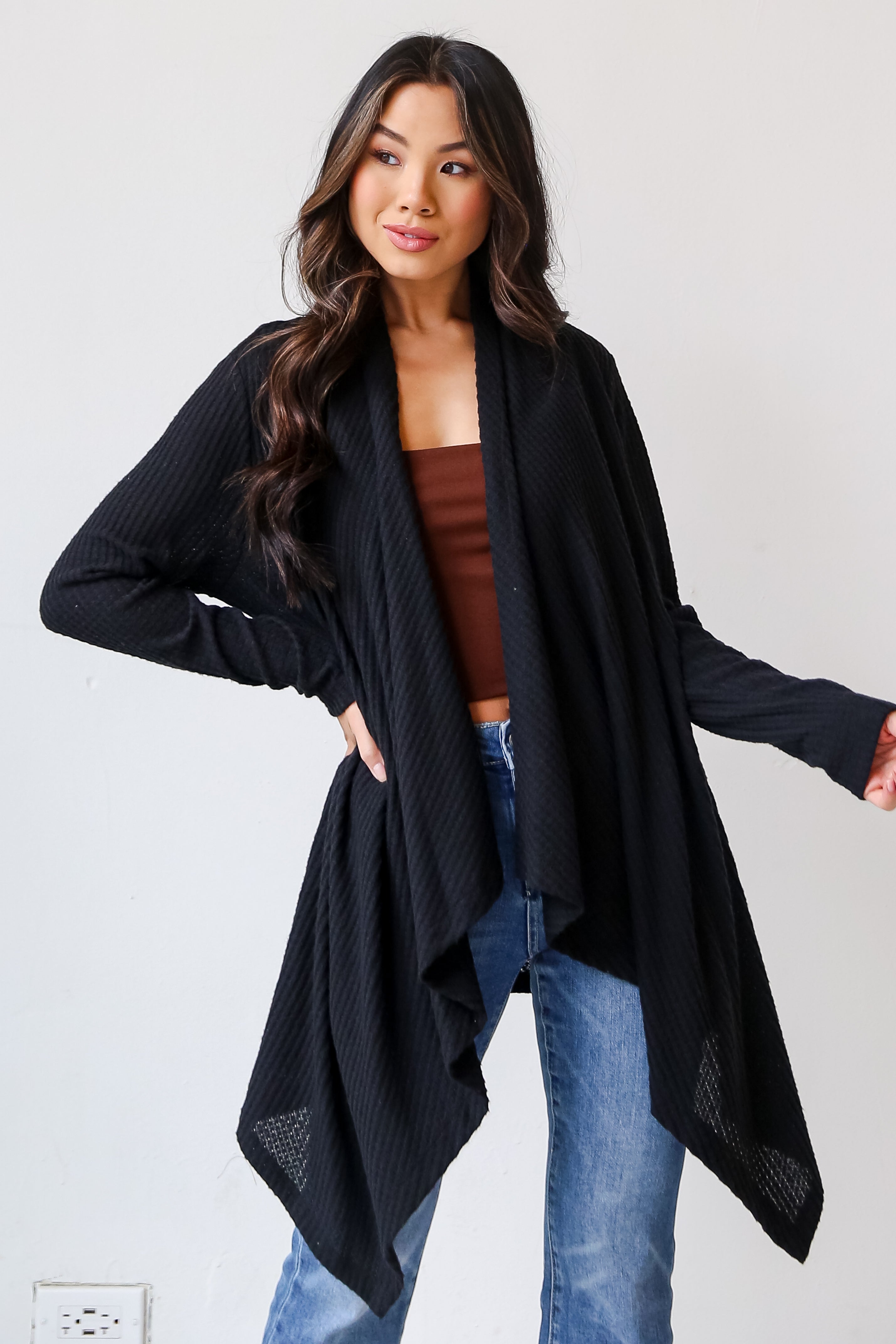 Corinne Brushed Waffle Knit Cardigan - Soft Long Sleeve Open Front Sweater for Women | Cozy Fall & Winter Layering | Perfect for Office, Date Night and Casual Outfits