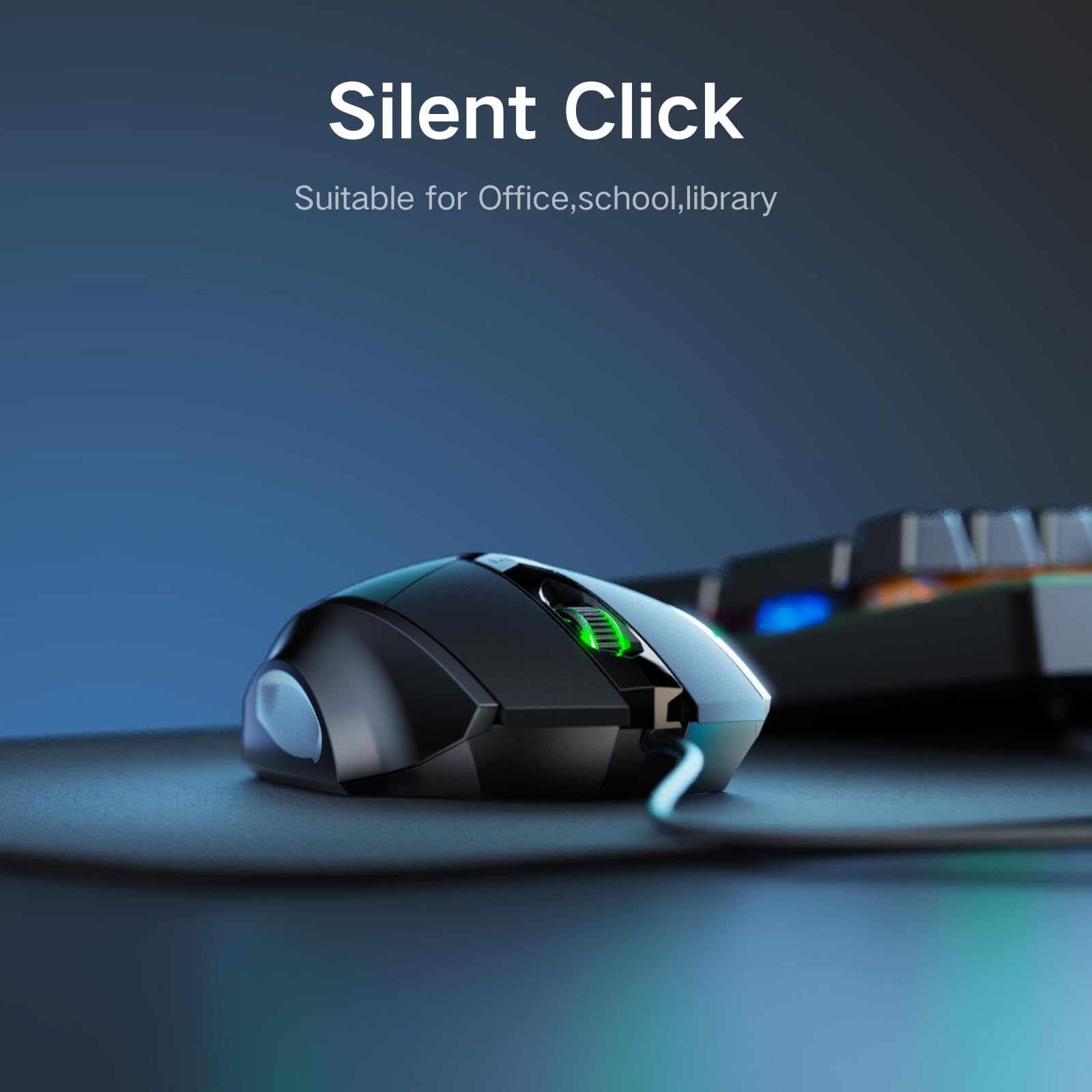 Silent USB Wired Mouse - 1200DPI Ergonomic for PC & Laptop - Home Office Use