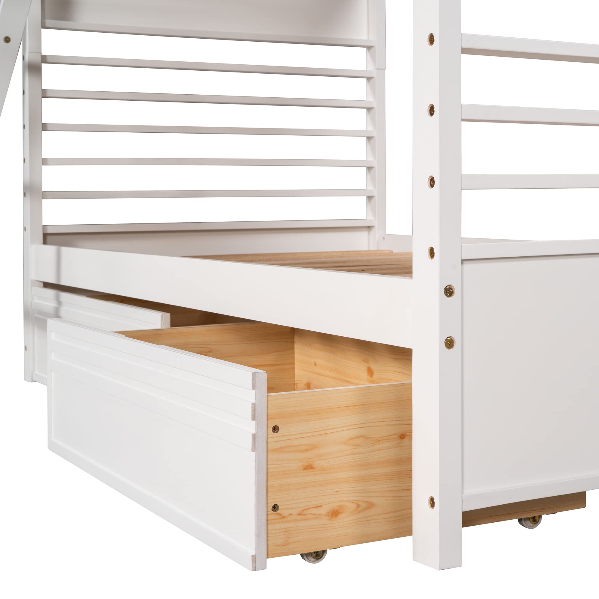 Solid Wood Twin Over Twin Bunk Beds for Kids - Convertible to 2 Separate Beds with Storage Drawers, Guardrails & Angle Ladder | Space-Saving Kids Bedroom Furniture for Boys, Girls & Teens | No Box Spring Needed (White) - Perfect for Shared Rooms, Sleepovers & Small Spaces