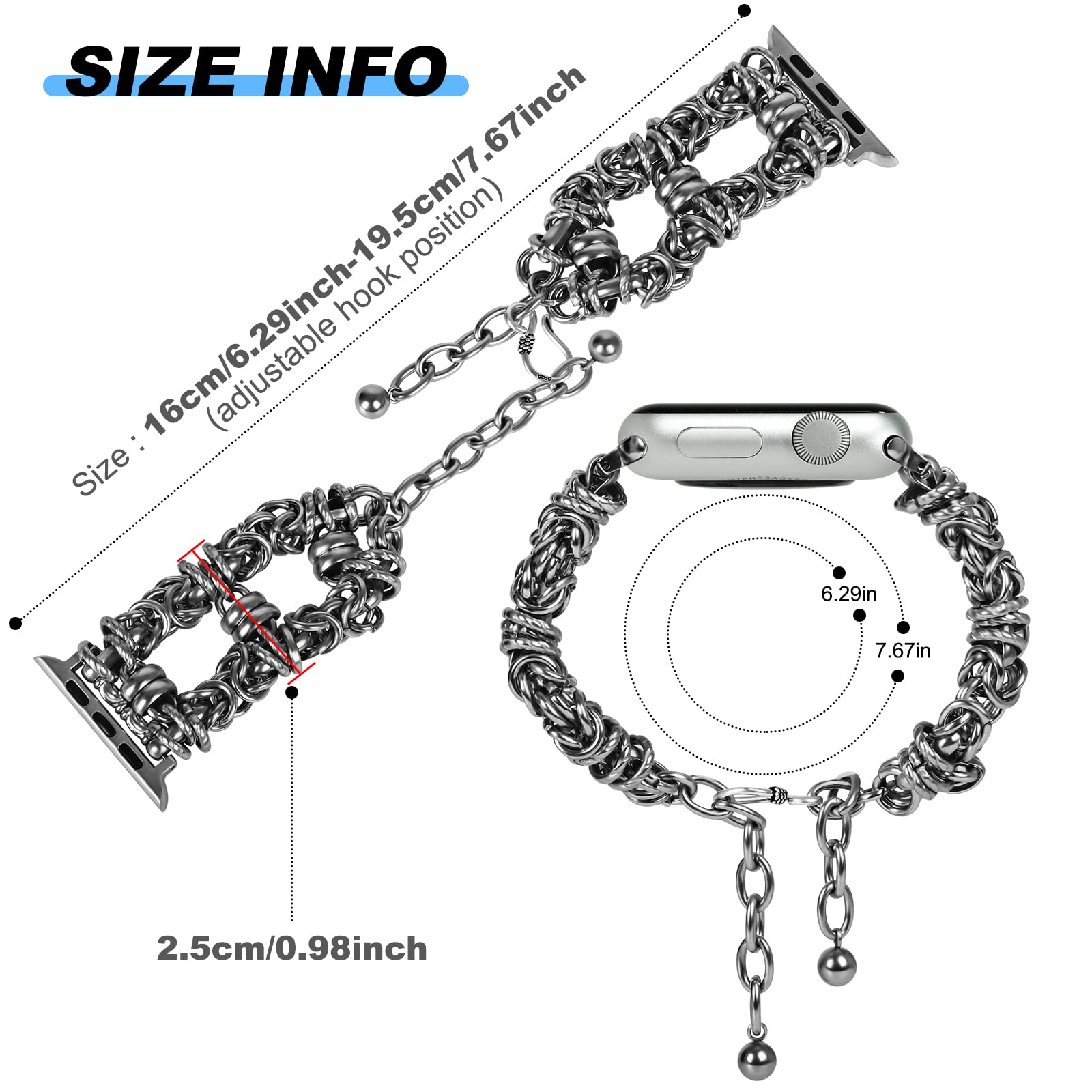 VIQIV Stainless Steel Metal Band for Apple Watch Ultra/Series 8/7/6/5/4/3/2/1 - 49mm 45mm 44mm 42mm 41mm 40mm 38mm - Dressy Bracelet Strap for Men & Women - Perfect for Work, Gym & Everyday Wear