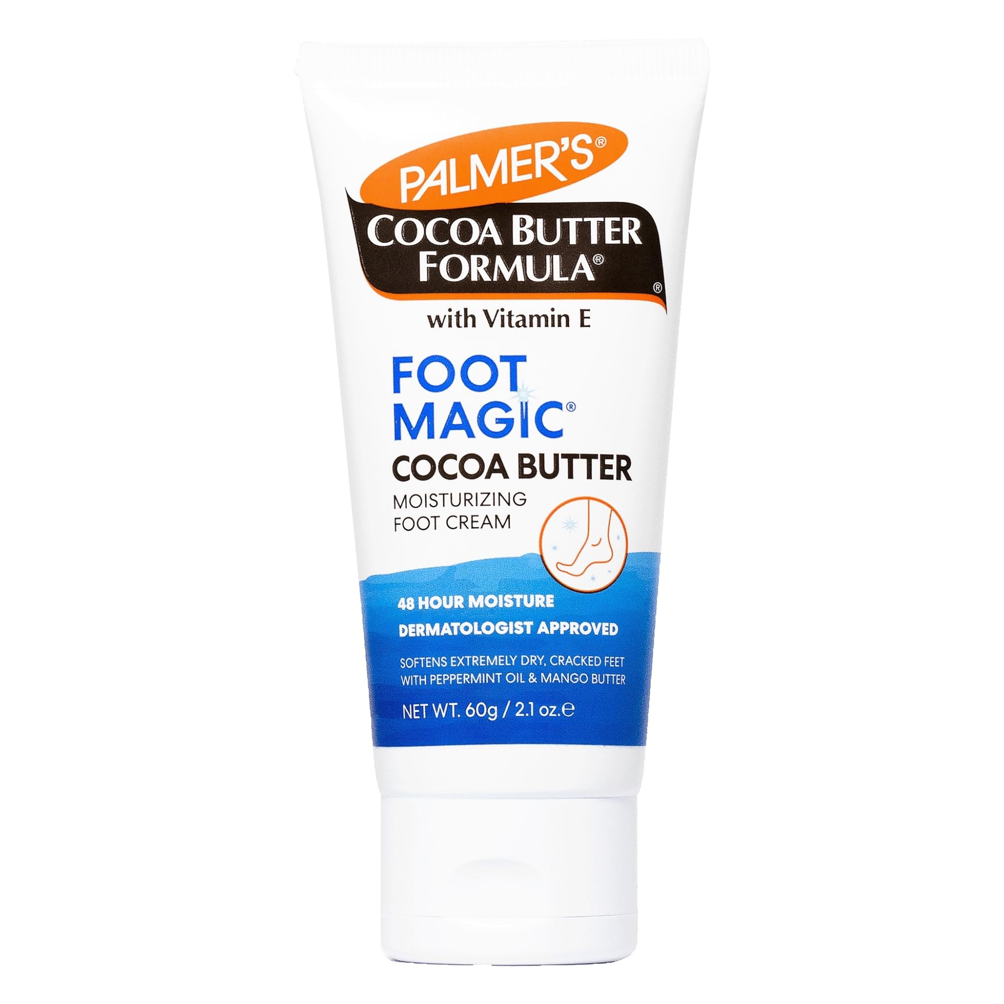 Palmer's Cocoa Butter Foot Cream for Dry Cracked Heels - Moisturizing Foot Treatment with Peppermint Oil & Vitamin E - 2.1 oz - Perfect for Pedicures, Overnight Foot Care & Softening Rough Skin
