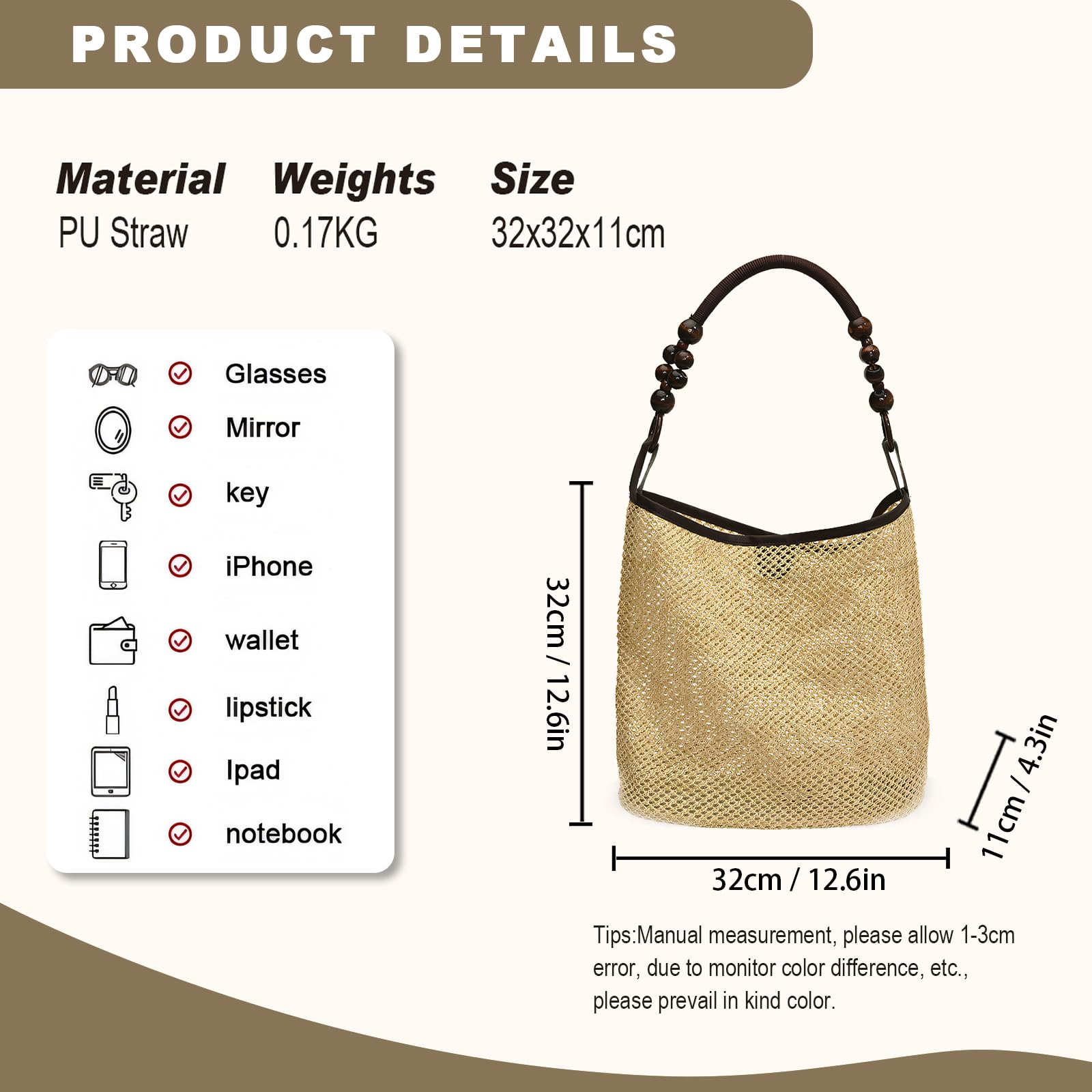 Large Straw Woven Tote Bag for Women - Beach Vacation Travel Handbag with Mesh Shoulder Strap | Perfect for Summer Outings, Pool Parties & Tropical Getaways