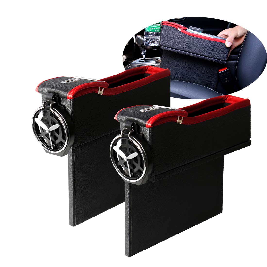 **Premium PU Leather Universal Car Seat Gap Filler & Side Pocket Organizer – 2PCS Black with Red – Storage Box for Smartphone, Keys, Wallet, Coins – Car Interior Accessories for Sedan, SUV, Truck**    *(Perfect for Road Trips, Commuting & Keeping Your Car Organized!)*