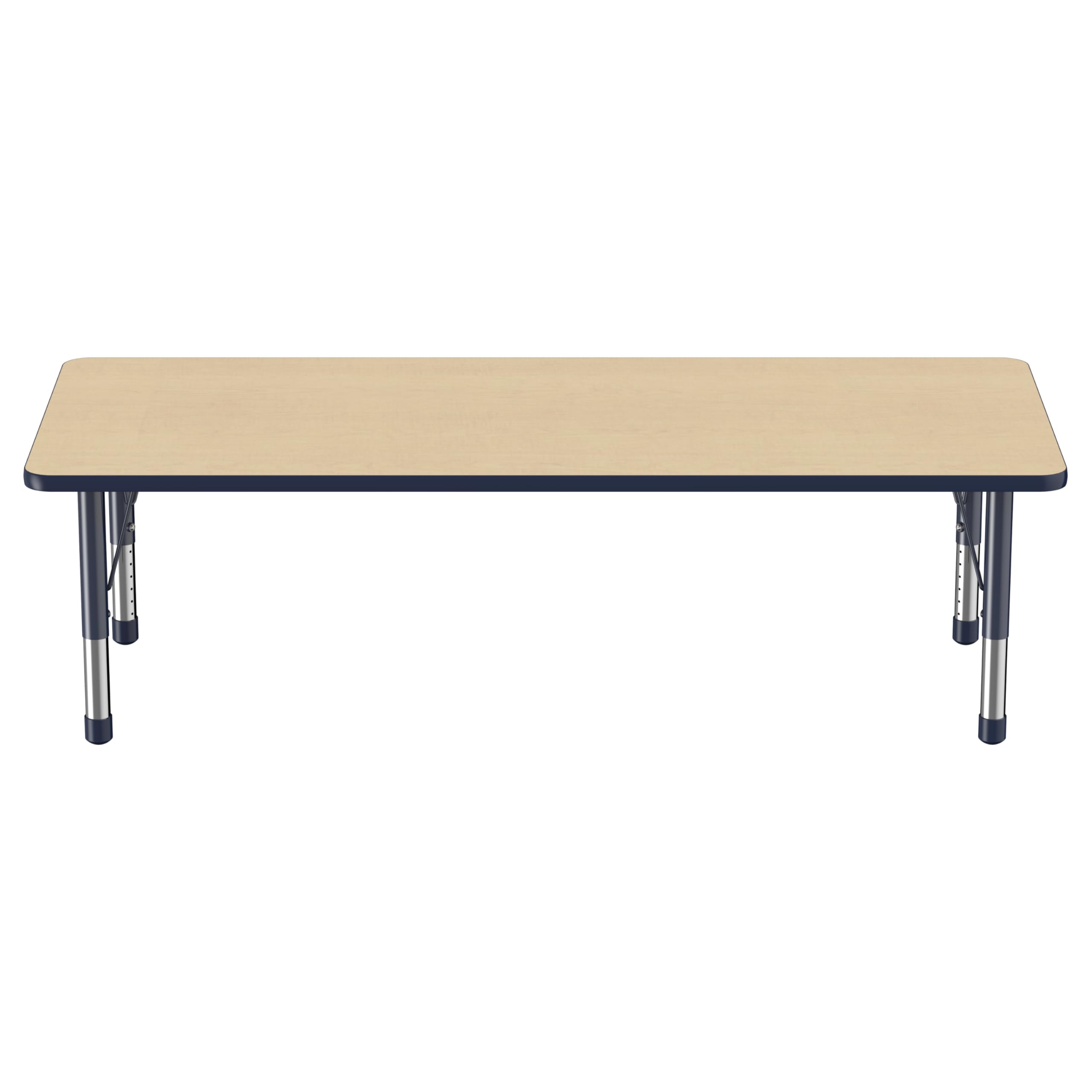 Adjustable Height Kids Activity Table 30x72 Inch - Rectangle School & Classroom Table for Toddlers with Chunky Legs, Maple Top & Navy Edge - Perfect for Preschool, Daycare & Home Learning