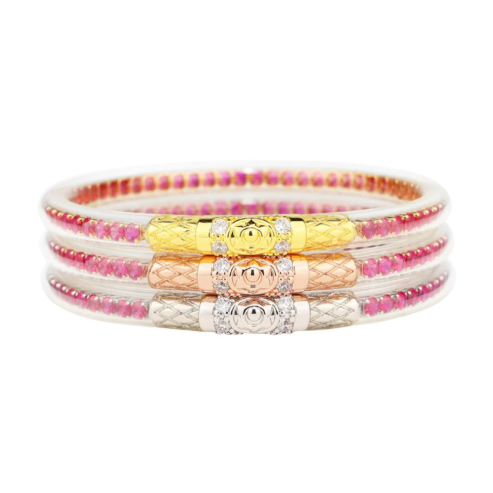 BuDhaGirl All Weather Bangles Set of 3 - Three Queens Bracelets in Epic Pink for Yoga, Travel & Everyday Wear