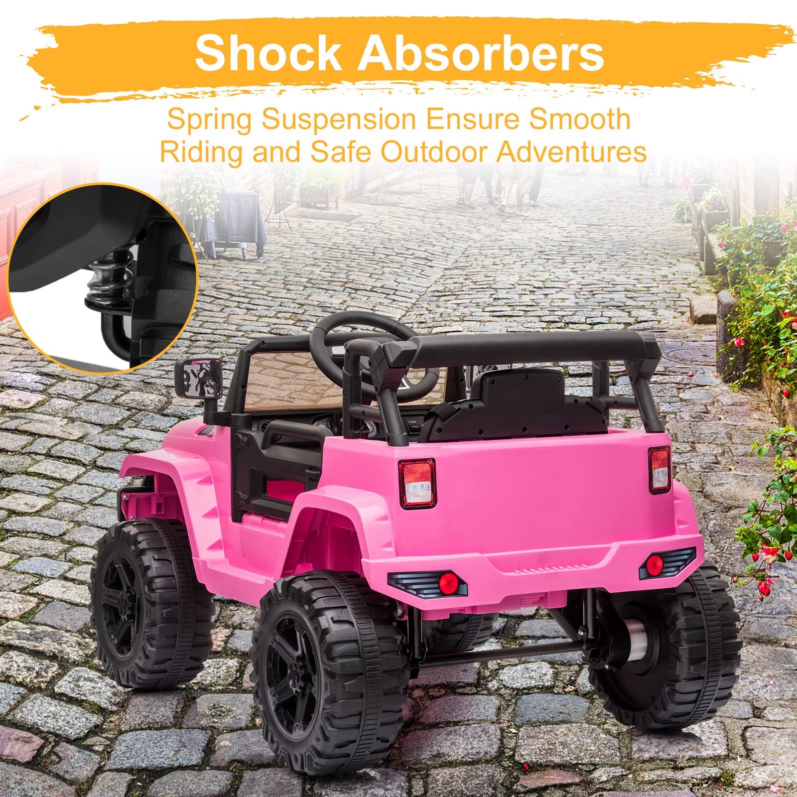**12V Kids Ride On Truck with 2.4G Remote Control - Electric Ride-On Car for Ages 3-5 | 3 Speed Modes, Spring Suspension, LED Lights, Horn, Music Player & Seat Belts - Pink | Perfect for Indoor & Outdoor Play, Birthday Gifts & Toddler Fun**