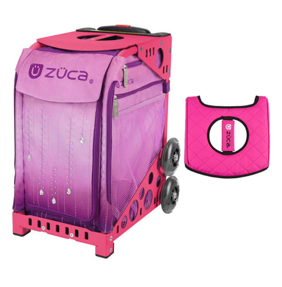 Zuca Sport Bag - Velvet Rain Design with Black/Pink Seat Cover & Pink Frames | Durable Gymnastics & Cheerleading Gear for Competitions & Practice