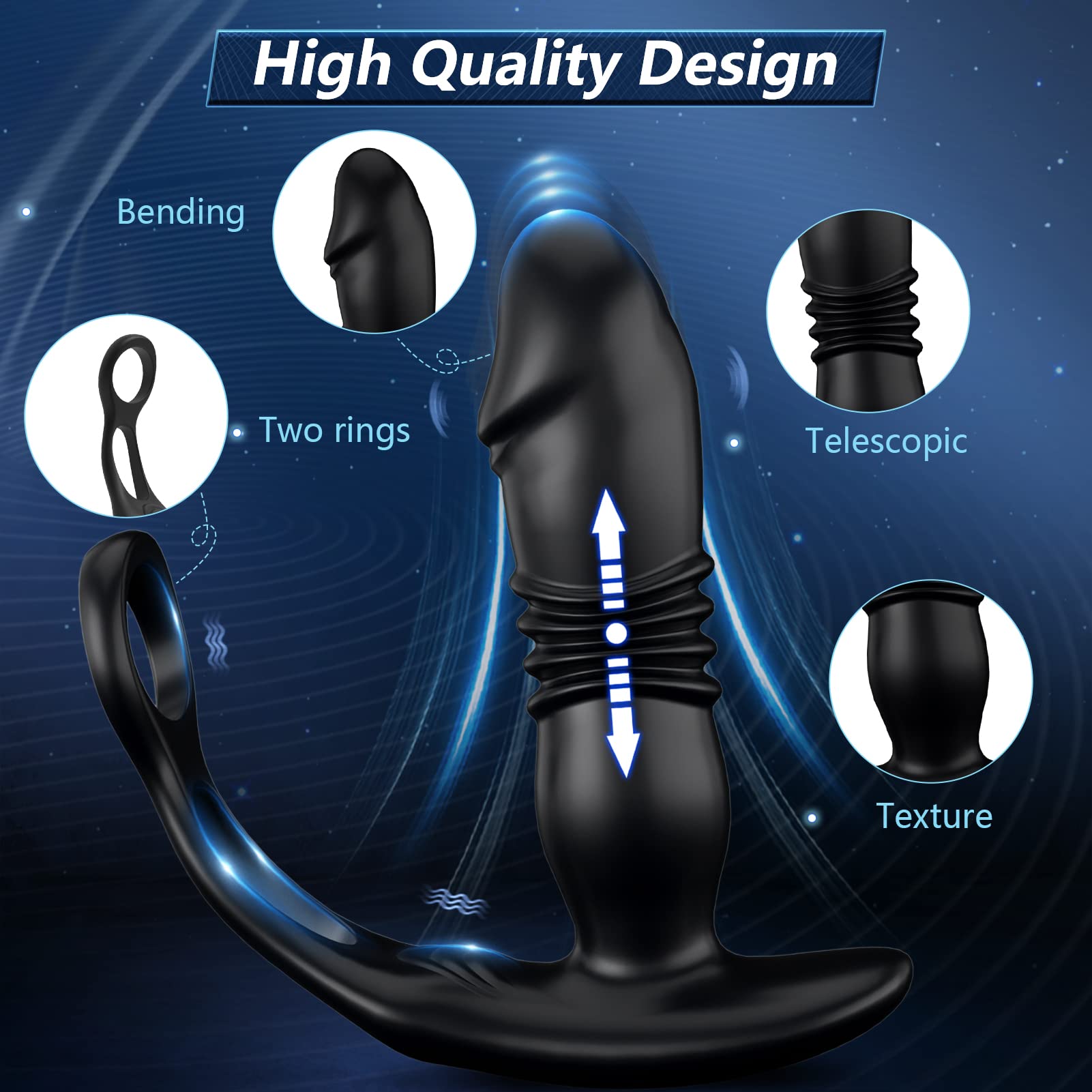 BEISAR Prostate Massager for Men - 12 Vibration Modes & 3 Thrusting Levels, Remote Control Anal Plug with Cock Ring - Adult Sex Toy for Couples & Solo Play - Perfect for Prostate Stimulation, Enhanced Pleasure & Intimate Moments