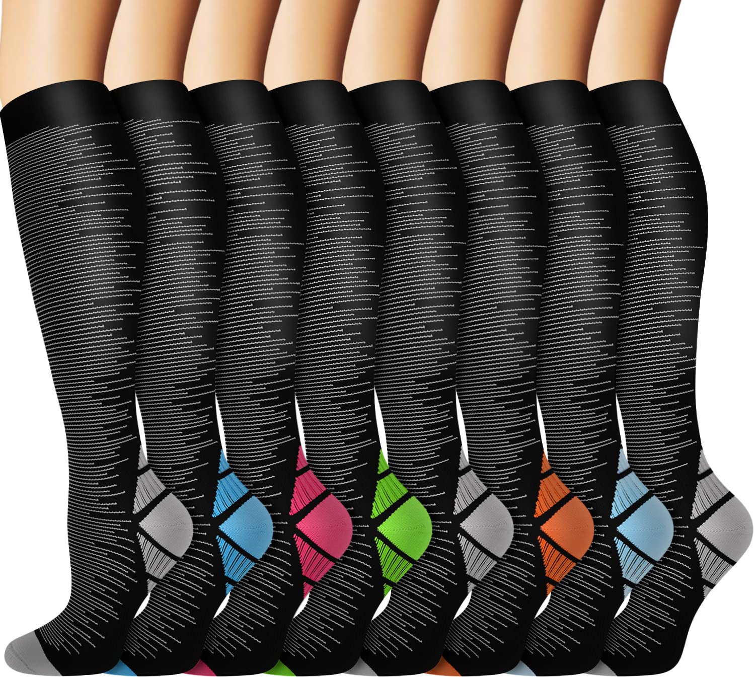 8 Pairs Graduated Copper Compression Socks (15-20mmHg) for Men & Women - Improve Circulation for Running, Athletic & Cycling - Perfect for Sports Recovery & Travel