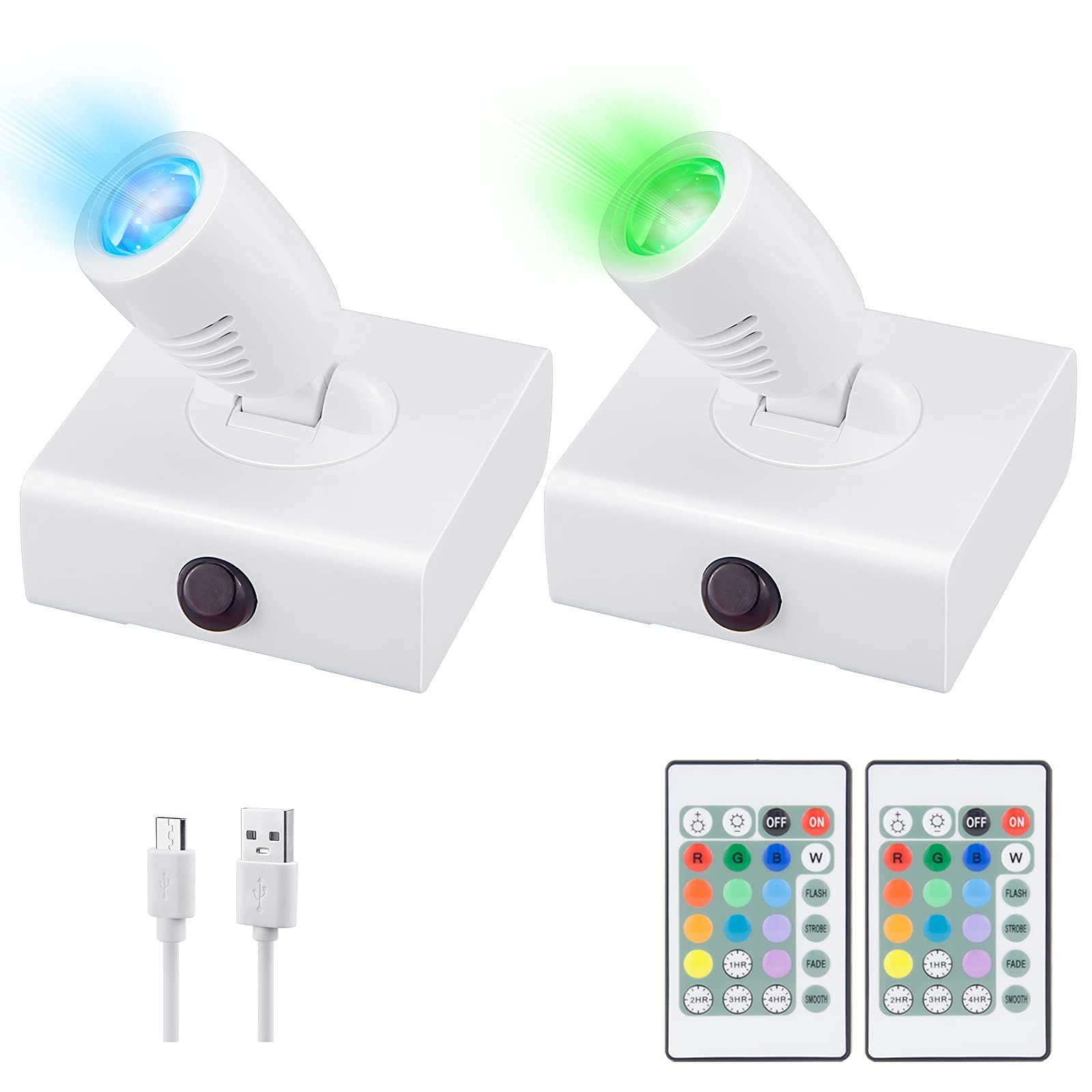 Rechargeable LED Spotlight - 12 Colors, Remote Control for Artwork & Closet Lighting (2-Pack)