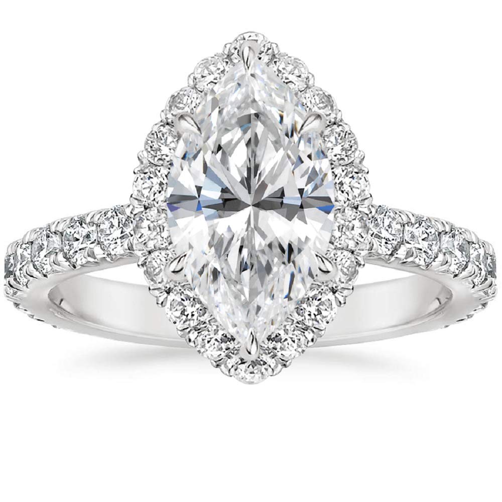 3.00 CT Marquise Cut Colorless Moissanite Engagement Ring Set - Sterling Silver/Solid Gold Wedding Band, Diamond Halo Anniversary Gift for Her - Perfect for Proposals, Bridal Jewelry & Romantic Occasions