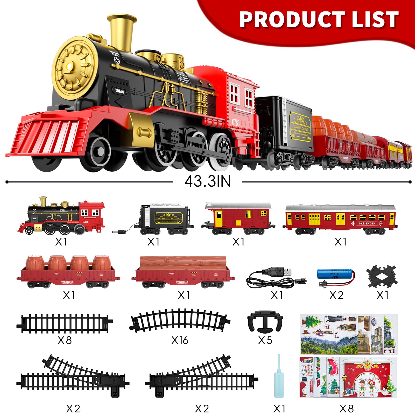 Lucky Doug Electric Train Set for Kids with Smoke, Light & Sound - 6 Cars & 28 Tracks - Christmas & Birthday Gift for 3-6 Year Old Boys & Girls | Perfect for Holiday Playtime, Bedroom Decor & STEM Learning Toys