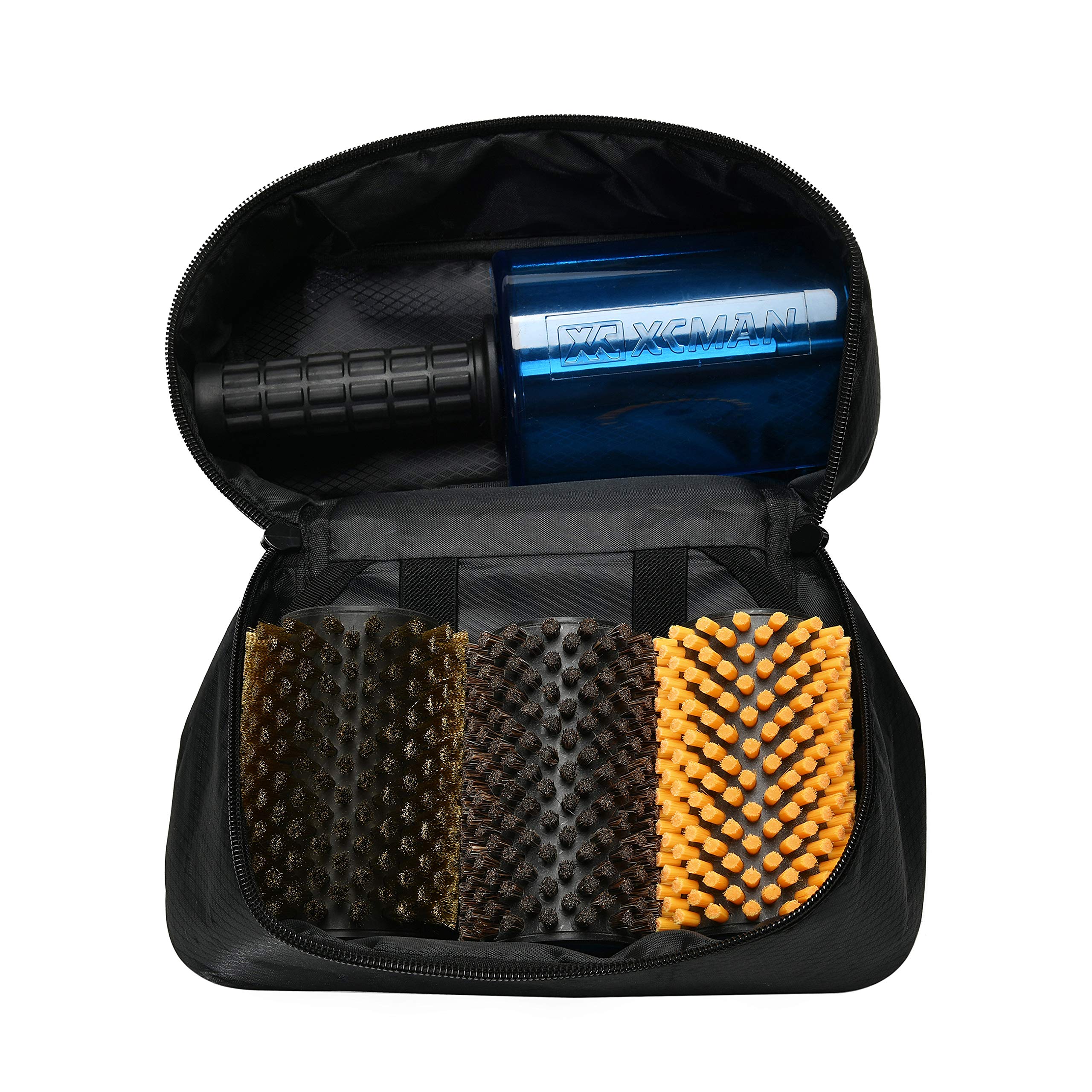 XC Alpine Ski Rotary Brush Kit - Nylon, Horsehair, Brass & Cork Brushes (100mm) with Axle Handle | Perfect for Ski Maintenance & Edge Tuning | Ideal for Home & Professional Ski Tuning