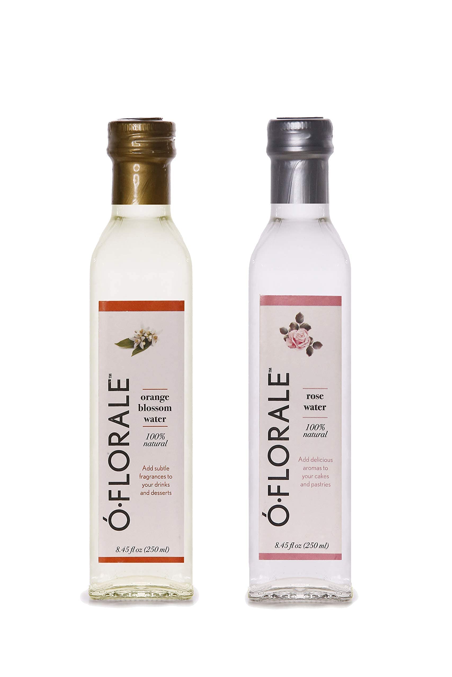 OFLORALE Rose Water & Orange Blossom Water Set - 8.45 fl oz (2 Bottles) for Skin Care, Hair Hydration & Baking Recipes