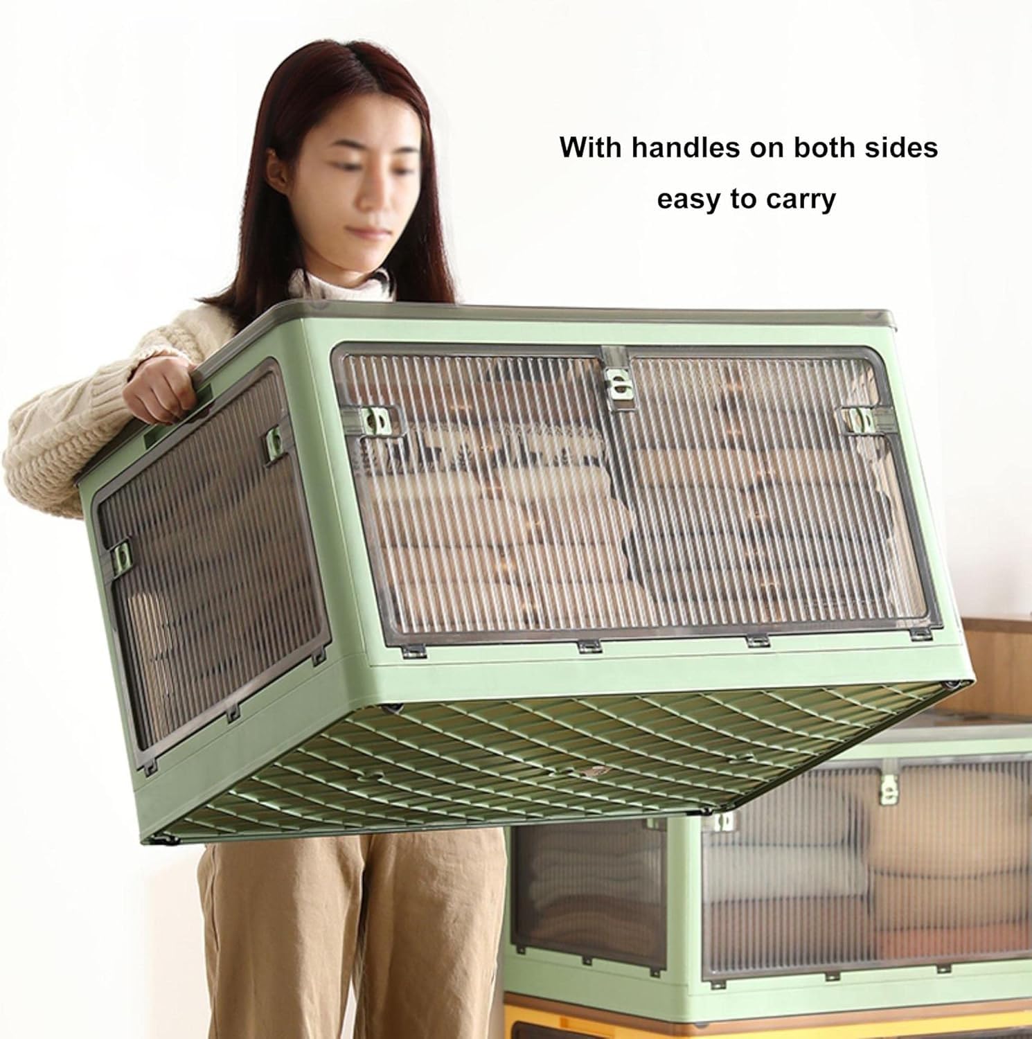 Foldable Plastic Storage Boxes with Lids - Large Clear Storage Bins with Handles & Wheels for Organizing Wardrobe, Grocery, Cupboard - Perfect for Home, Office, and Travel Storage Solutions