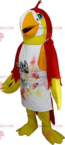 SPOTSOUND Yellow and Red Parrot Plush Toy - Cute REDBROKOLY Mascot with Apron for Kids Room Decor, Birthday Gifts & Party Favors