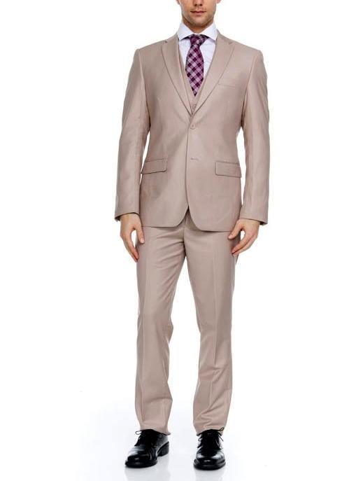 Ferera Collection Men's 3 Piece Slim Fit Suit - Solid Tan Business Formal Suit for Weddings, Office & Special Occasions