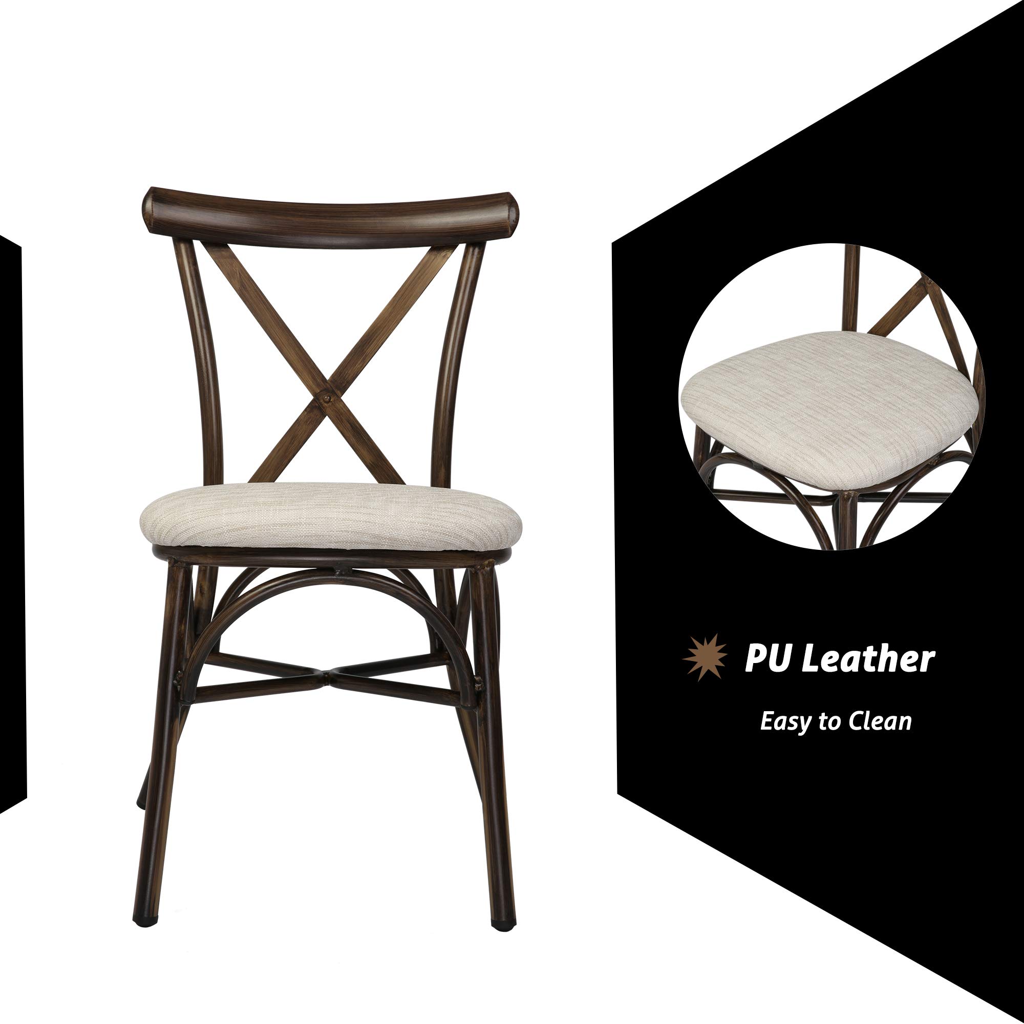 LUCKYERMORE 2-Piece Upholstered Dining Chair Set - Modern PU Leather Kitchen Chairs with X-Shaped Back & Aluminum Frame - Sturdy Comfortable for Indoor/Outdoor Use (Beige) - Perfect for Dining Room, Kitchen, Patio or Restaurant