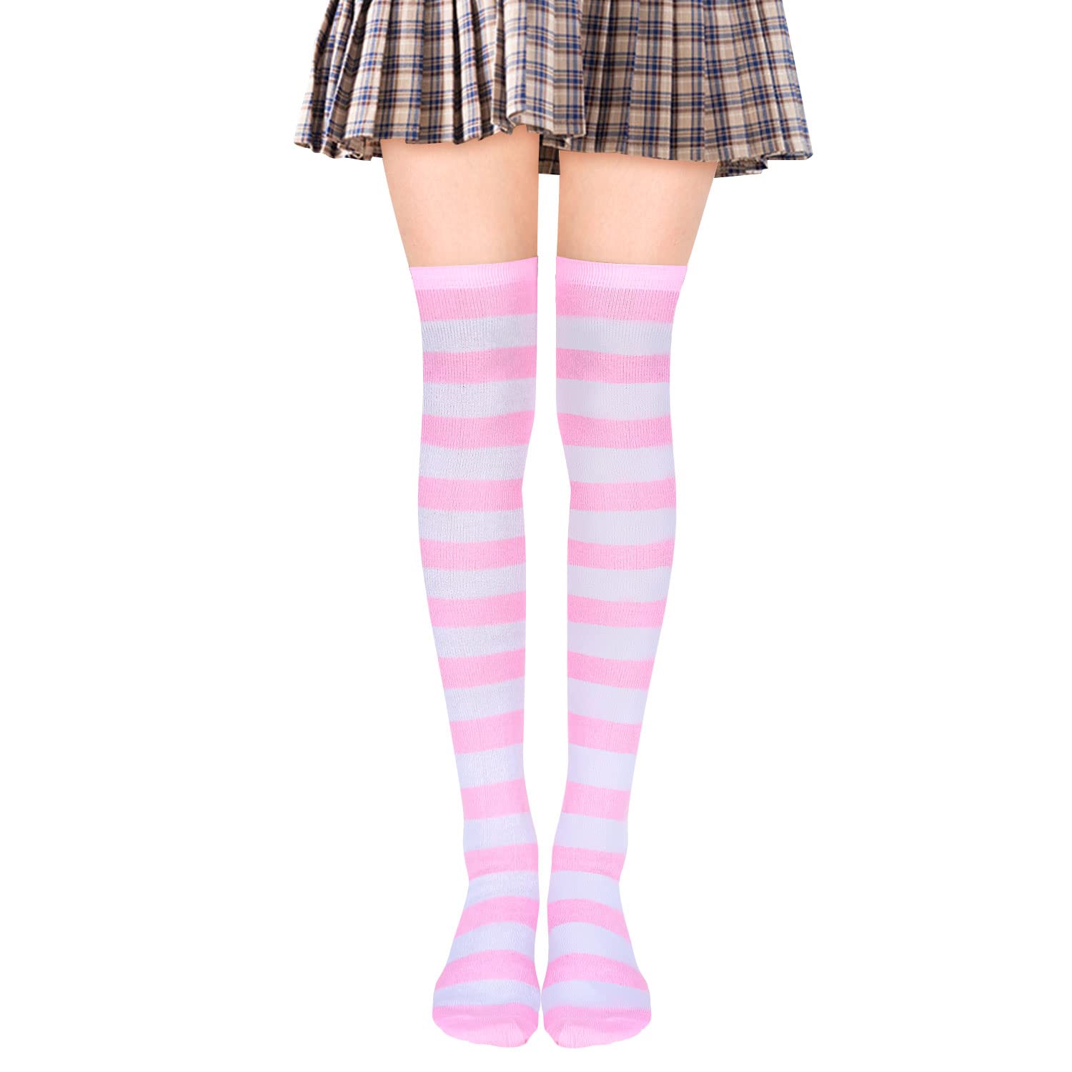 Benefeet Women's Funny Pink Striped Thigh High Socks - Cute Knee-High Striped Socks for Teen Girls - Colorful Long Tube Socks for Cosplay, Costume Parties & Fashion Outfits