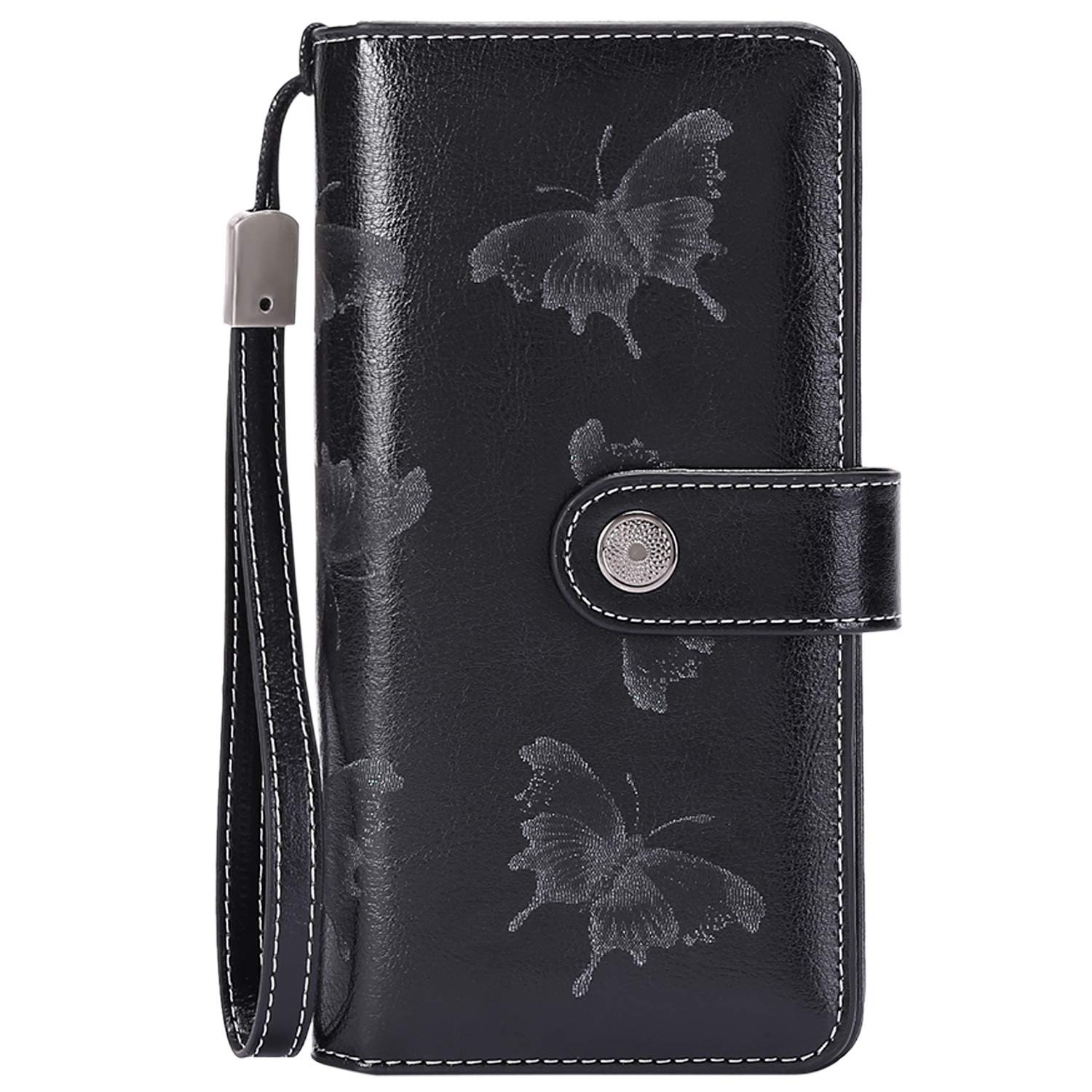 KELEEL Genuine Leather Wallets for Women - RFID Blocking Large Capacity Card Holder with Wristlet Strap | Perfect for Everyday Use, Travel & Gift Giving